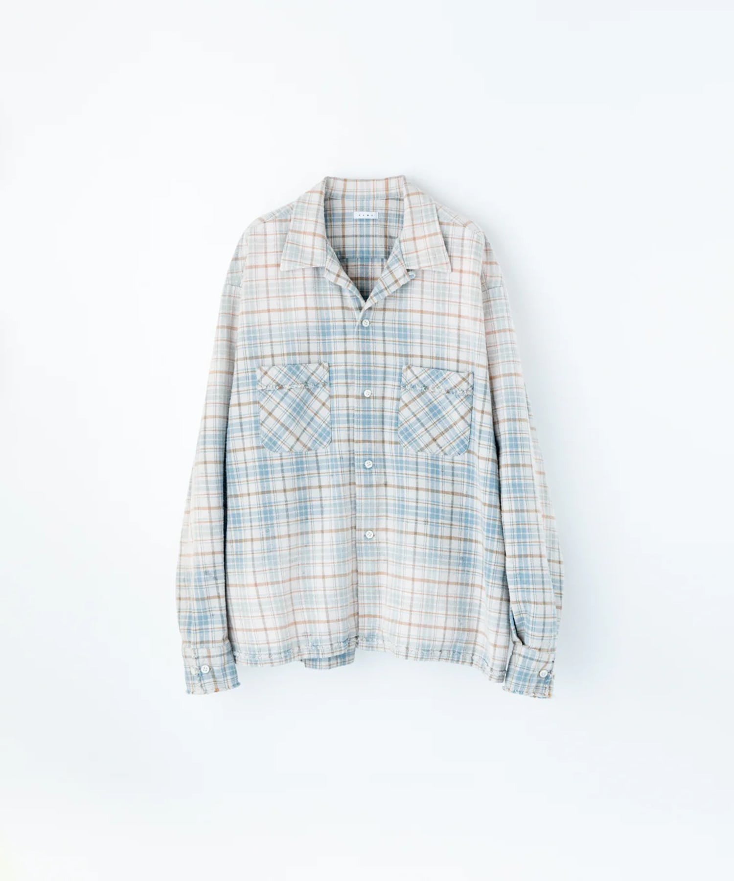 COTTON FLANNEL PLAID OPEN COLLAR SHIRT : DISTRESSED