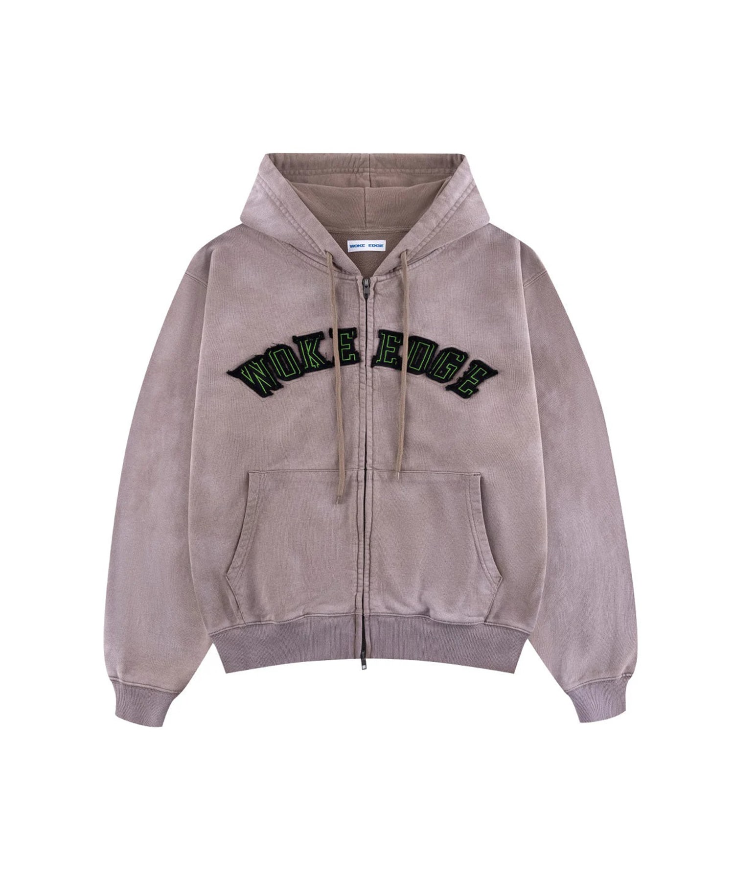 Faded Embroidery Zip Up Hoodie