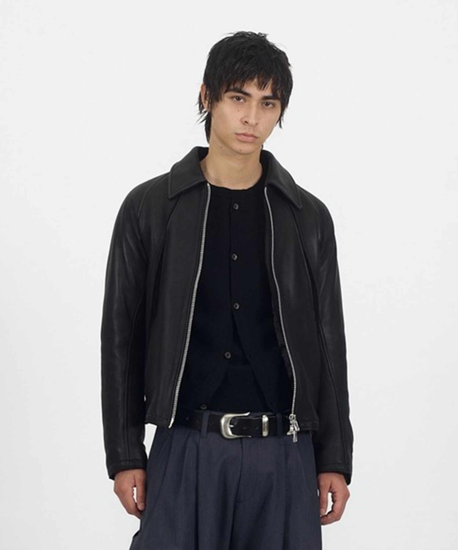 LEATHER PANELED ZIP UP JACKET