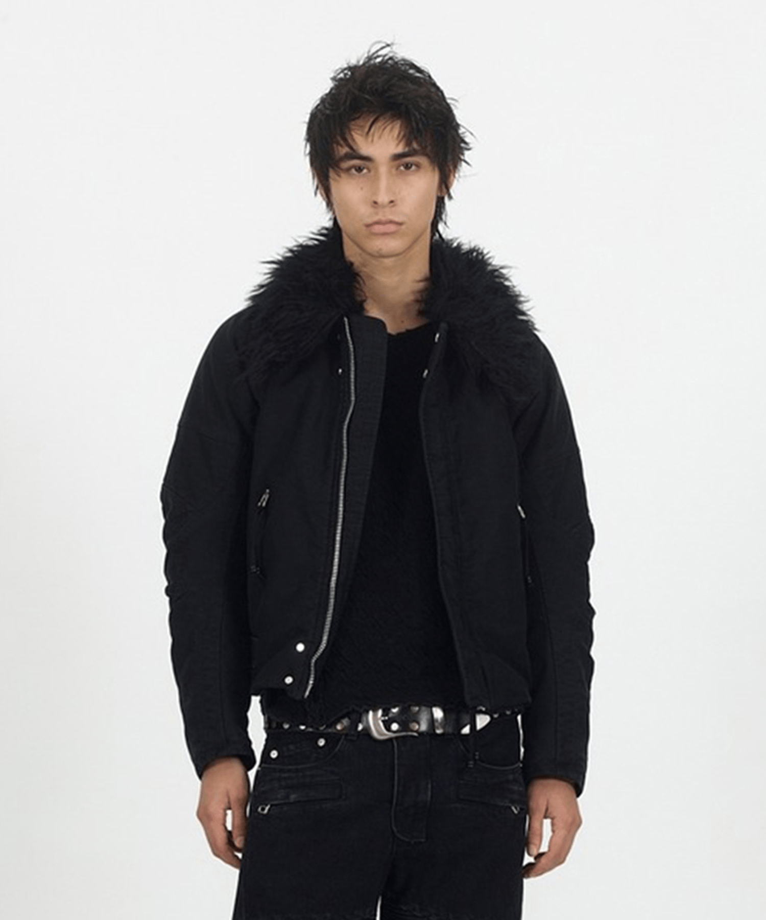 PADDED SHEARING COLLAR BIKER JACKET