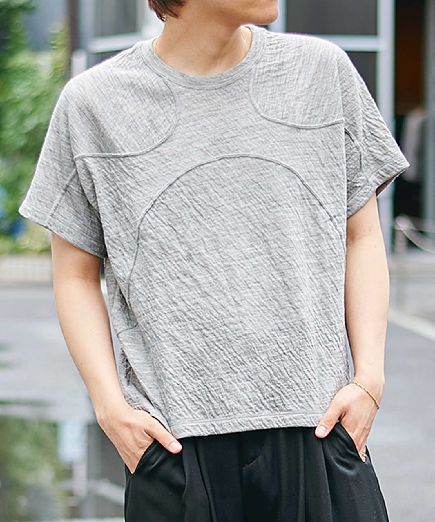 panel short sleeve tee bonded jersey