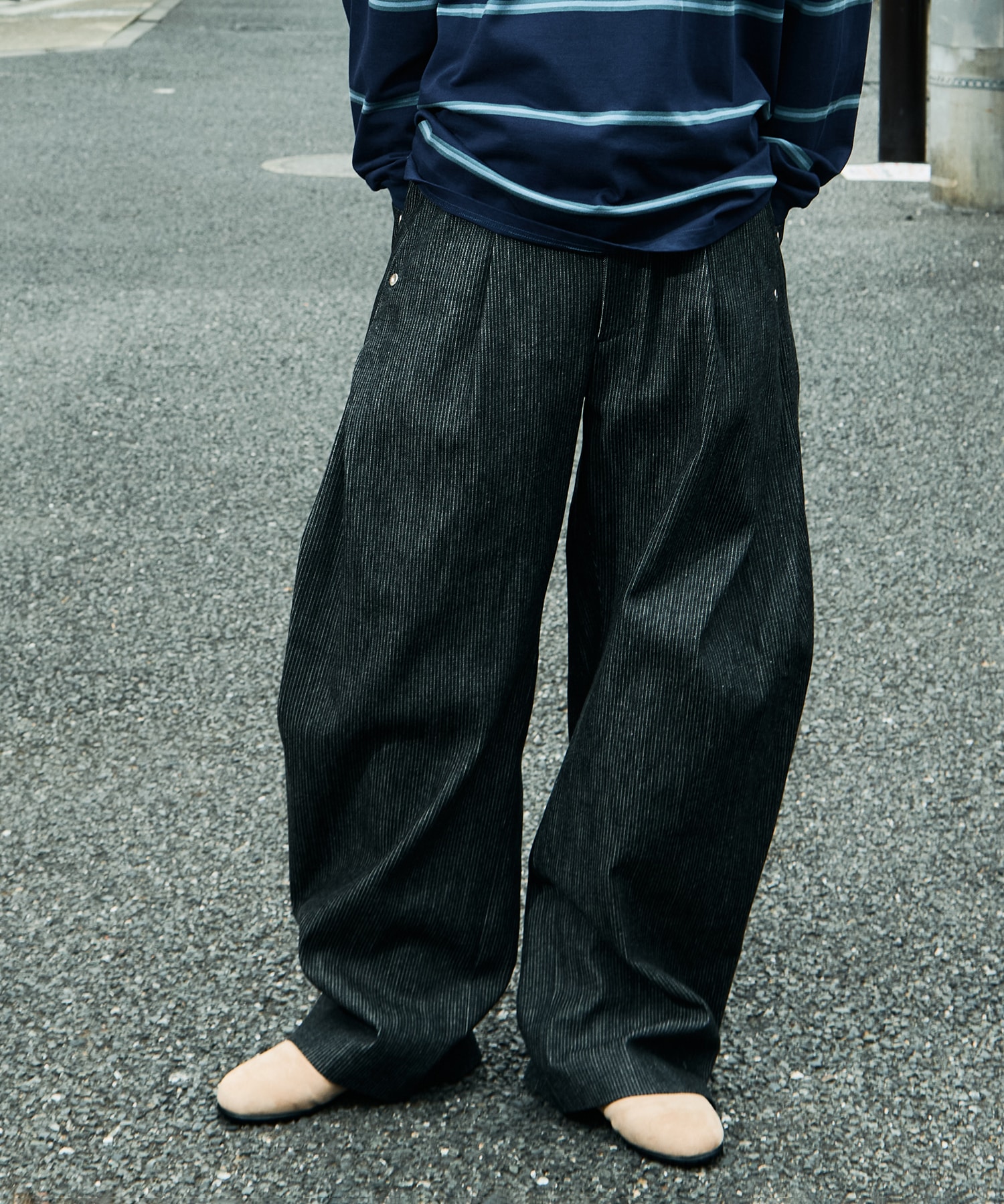 curve leg trousers pique denim