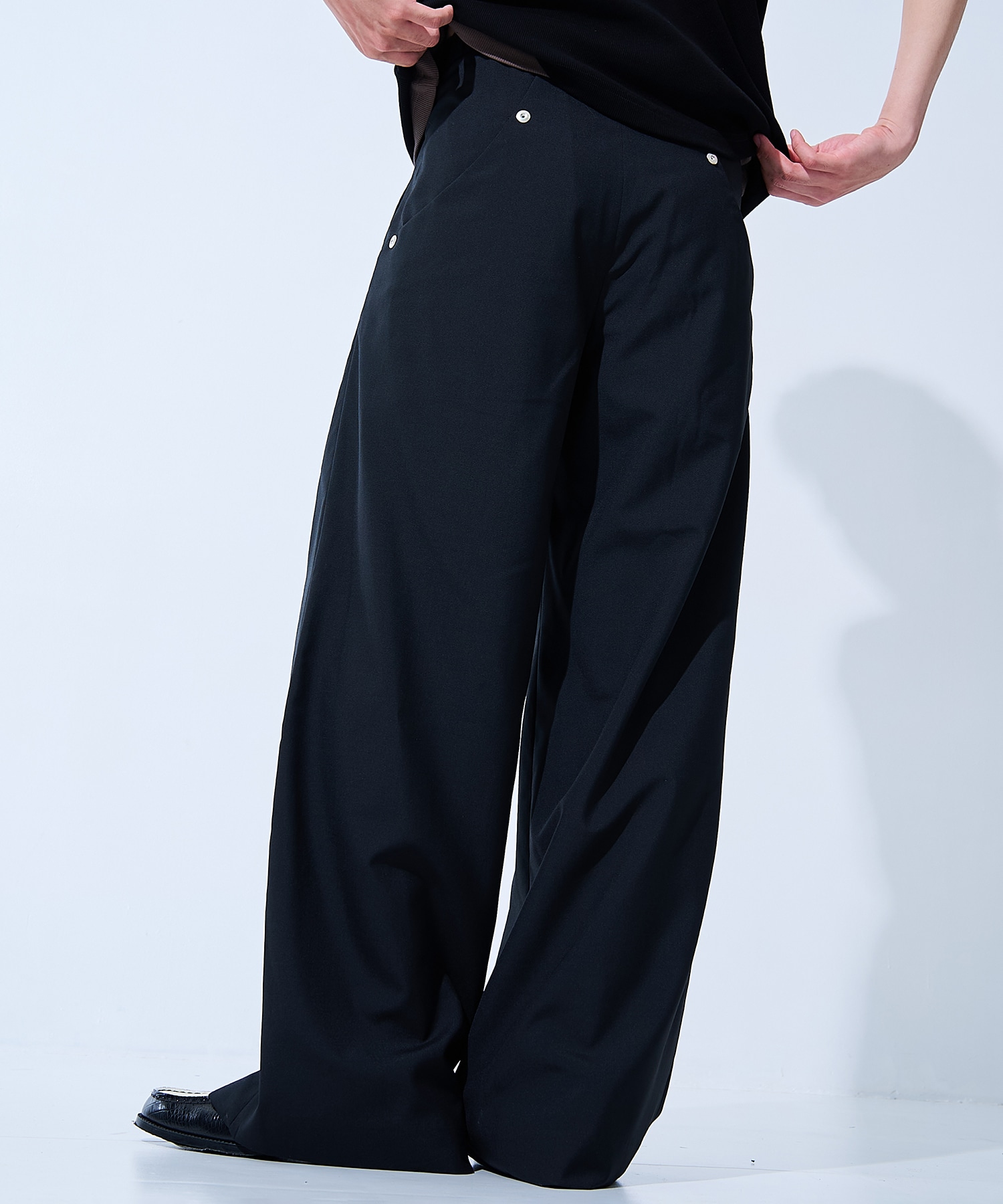 double pleated wide leg trousers