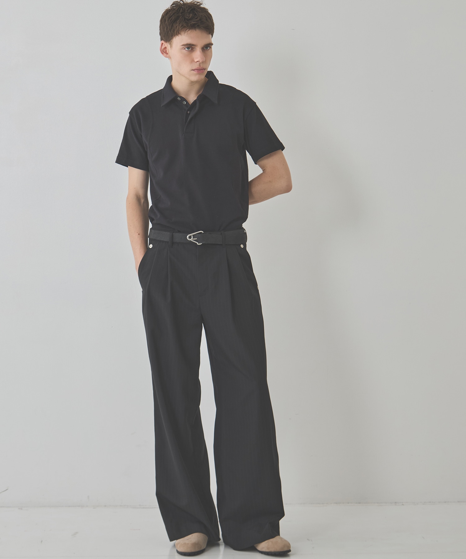 double pleated wide leg trousers
