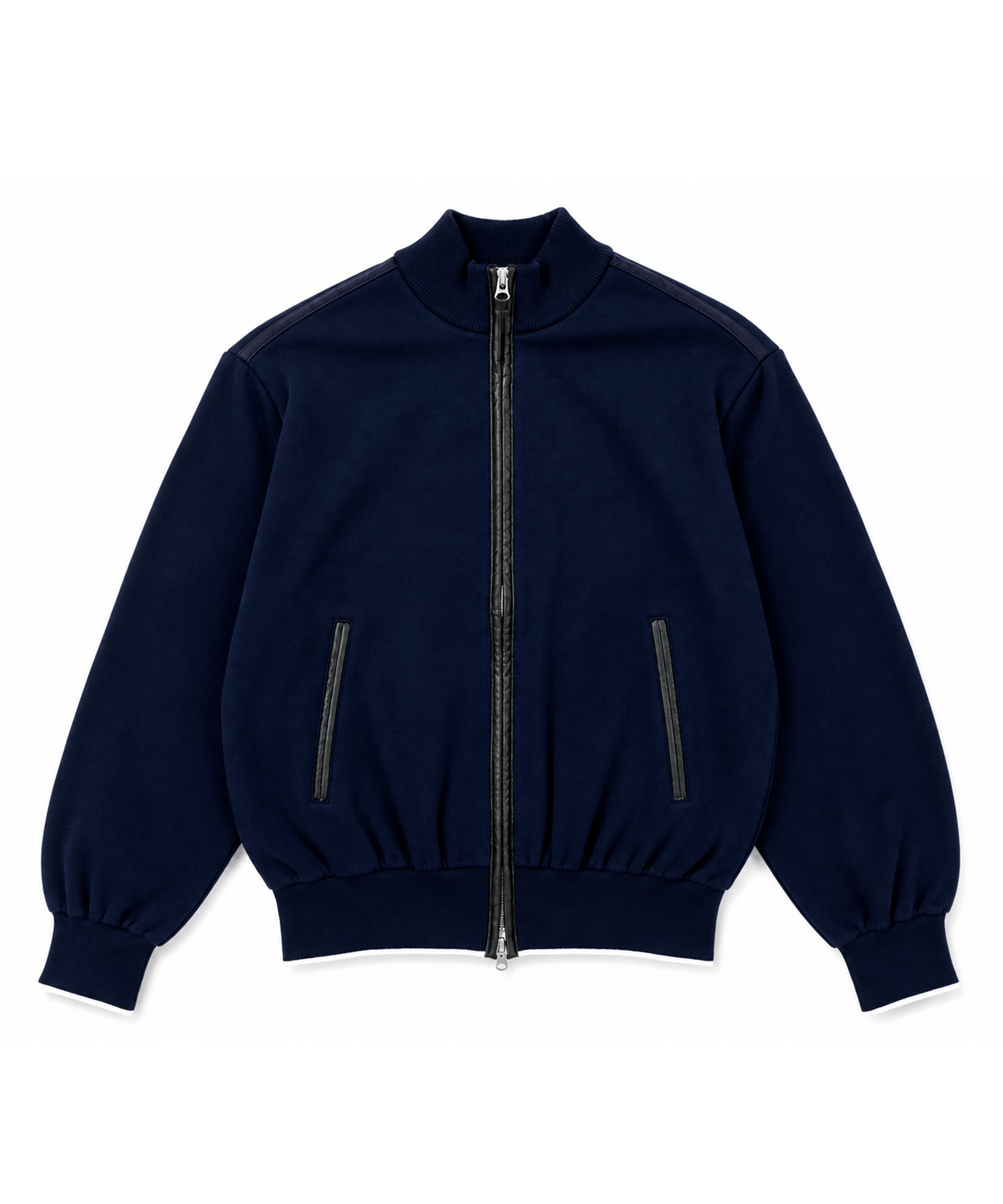 LEATHER PIPING TRACK KNIT JACKET
