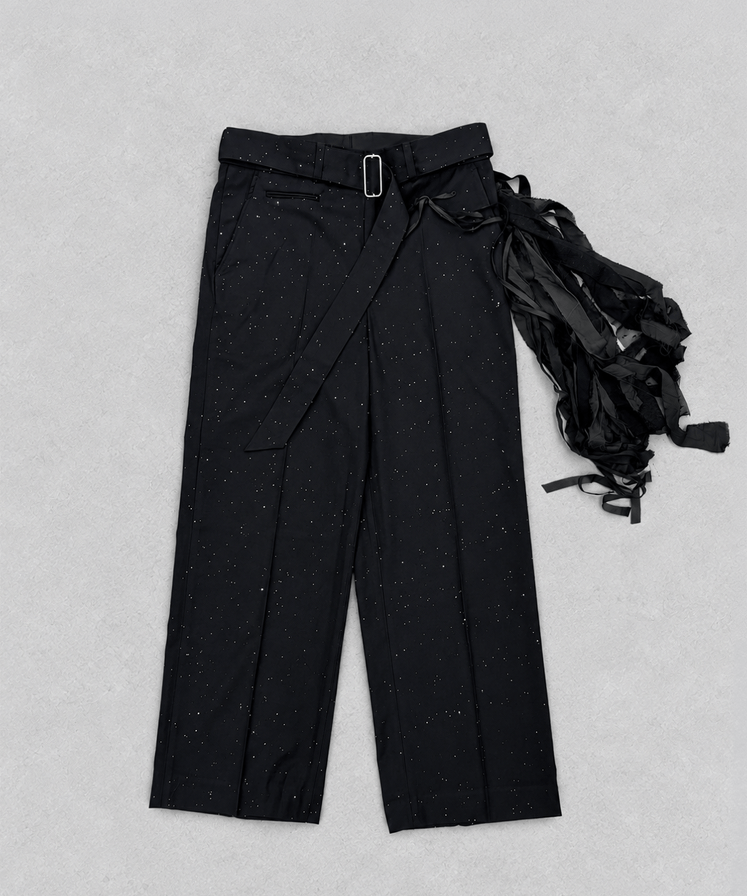 SEQUINS WOOL BELTED SLACKS