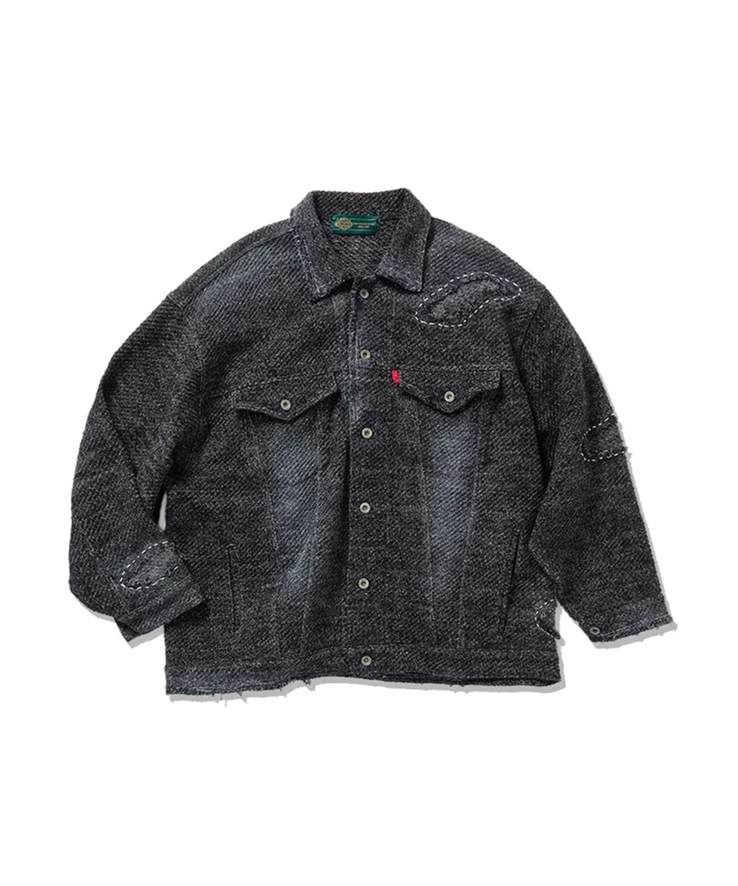 Hard Damaged Black Denim Knit Jacket