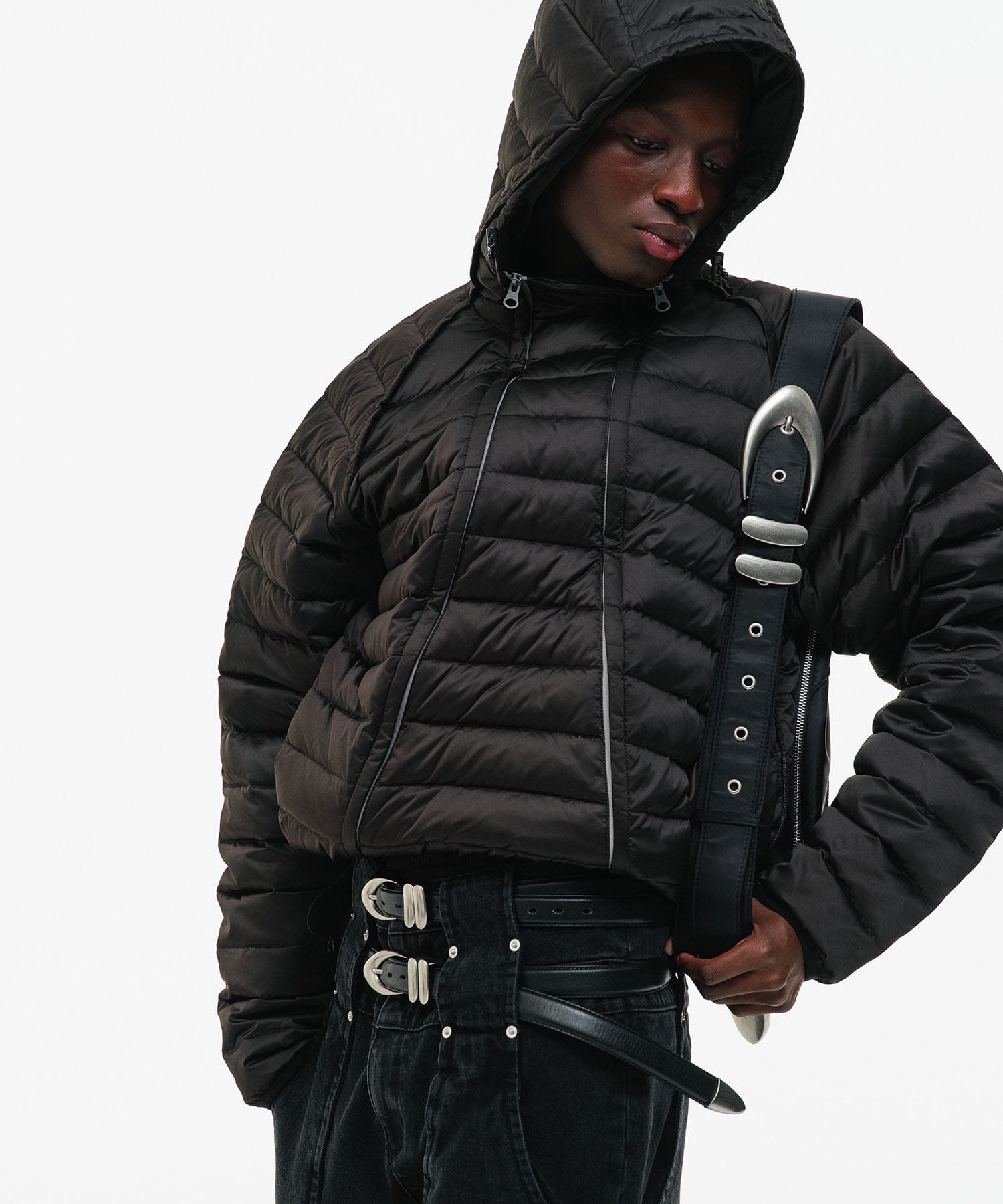 DOUBLE-ZIP HOODED DOWN JACKET