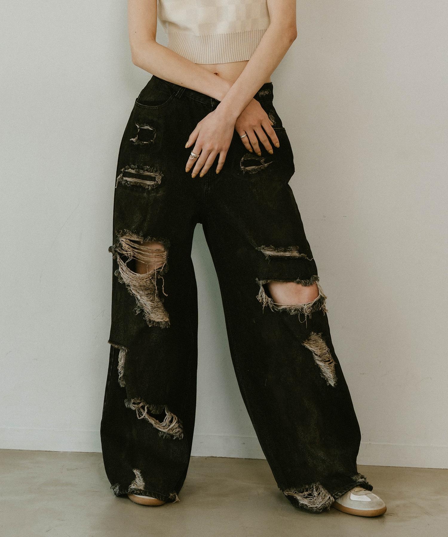 damage denim pants(unisex)