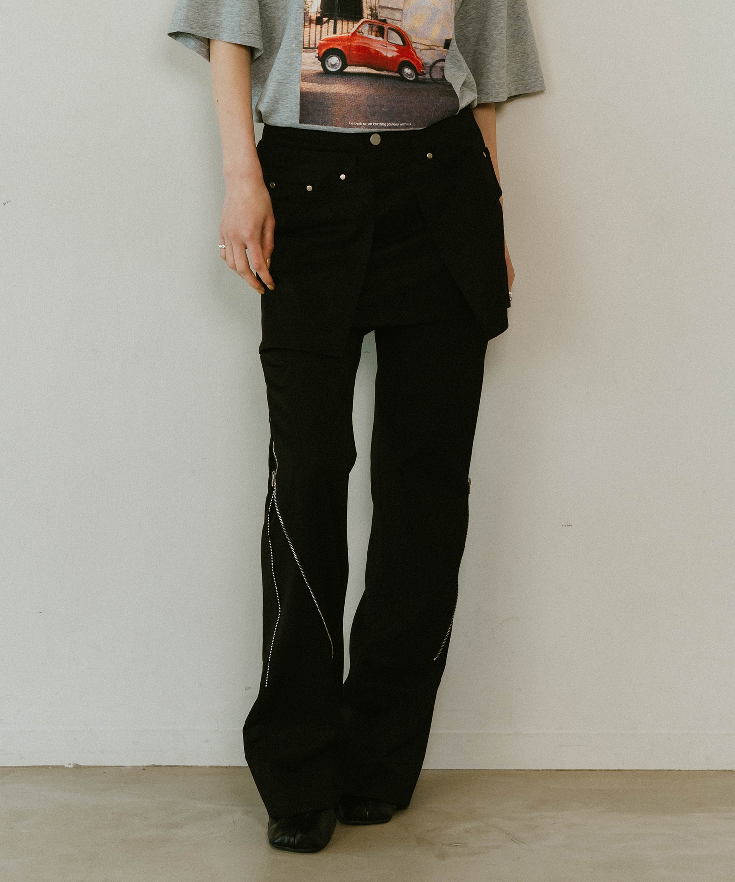 2piece zip flare pants