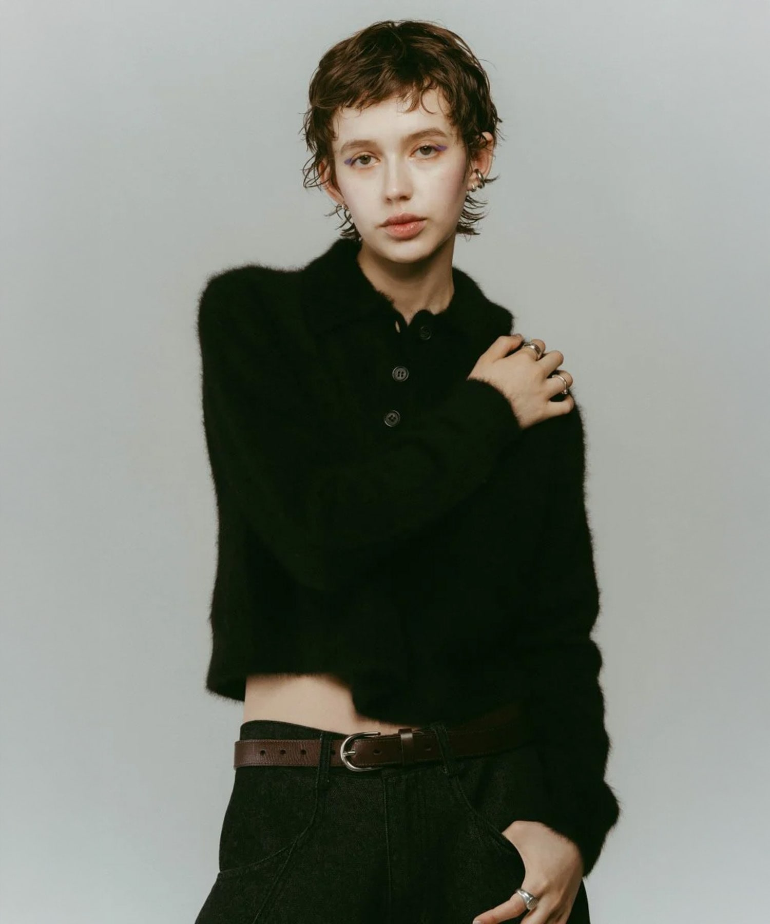 fox over polo-neck knit