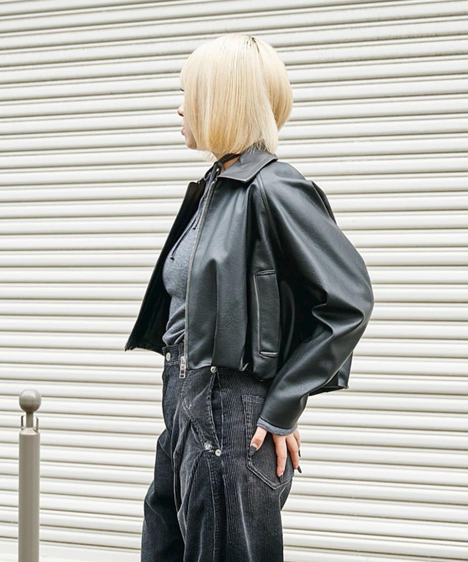 BALLOON LEATHER ZIP UP JACKET