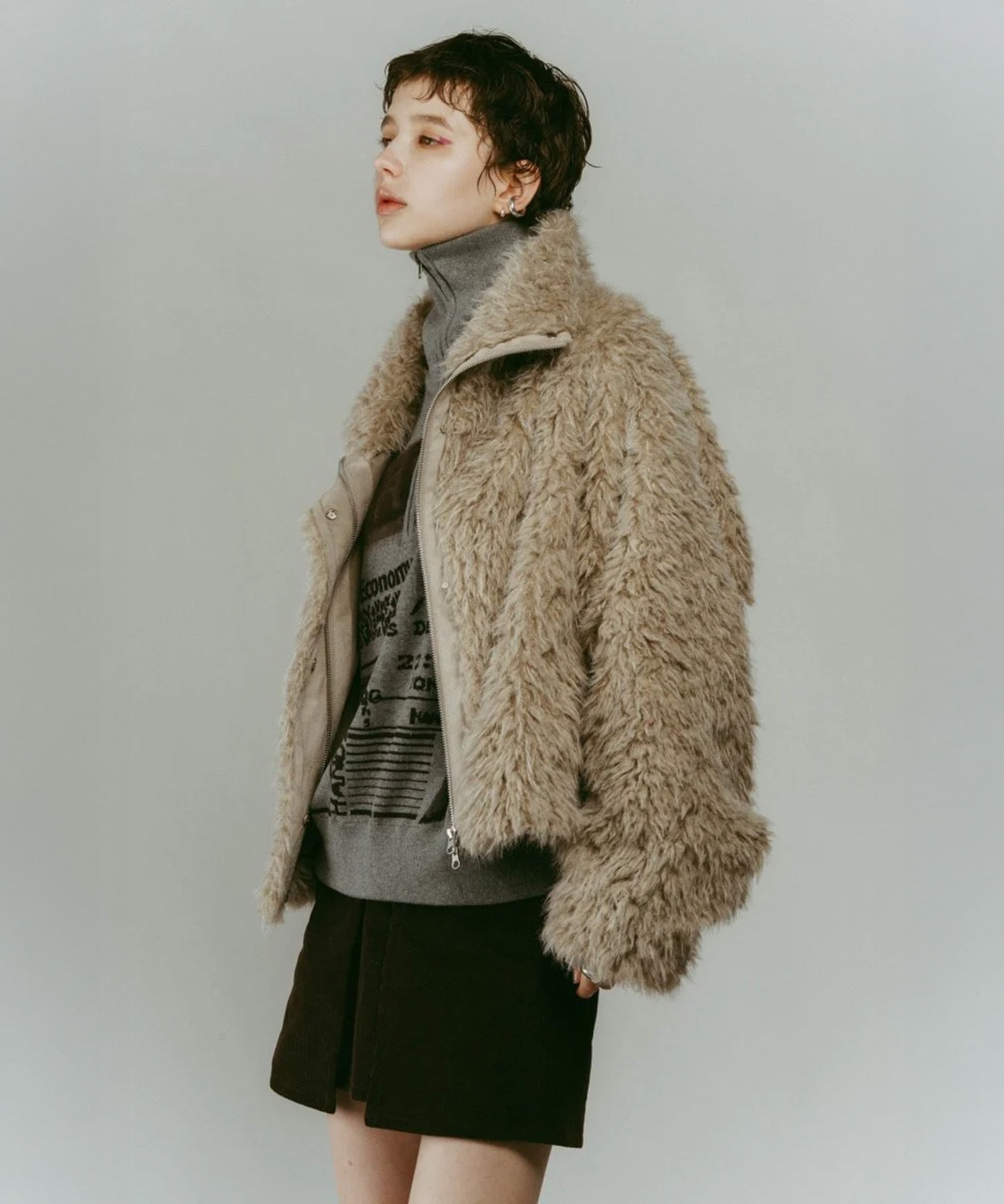 shaggy stand collar coat