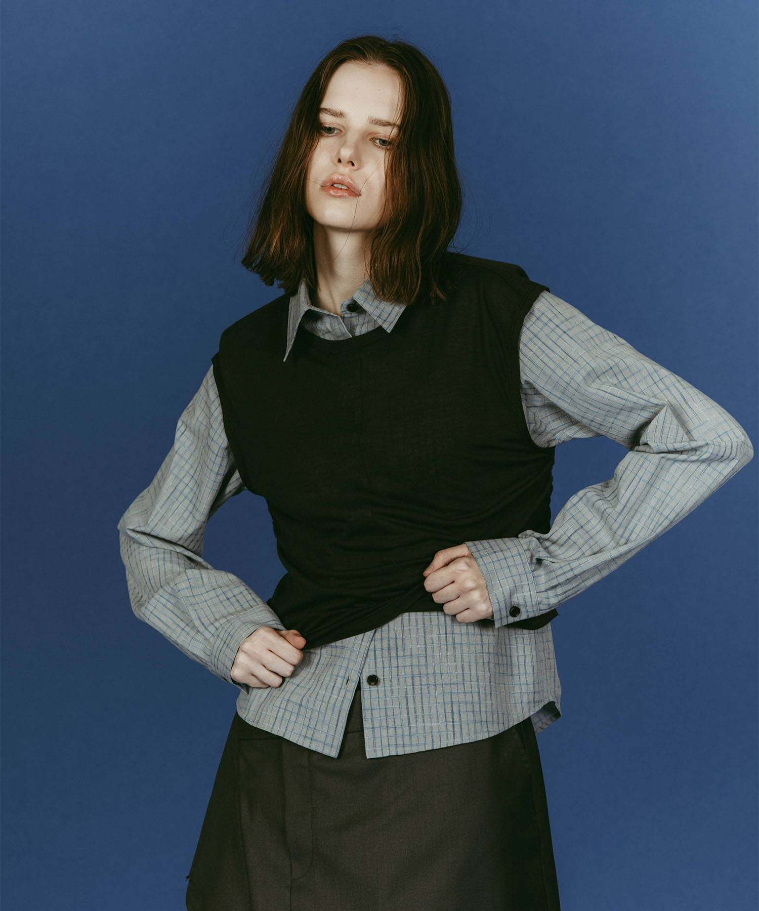 2-piece layered compact shirt/bluecharcoal