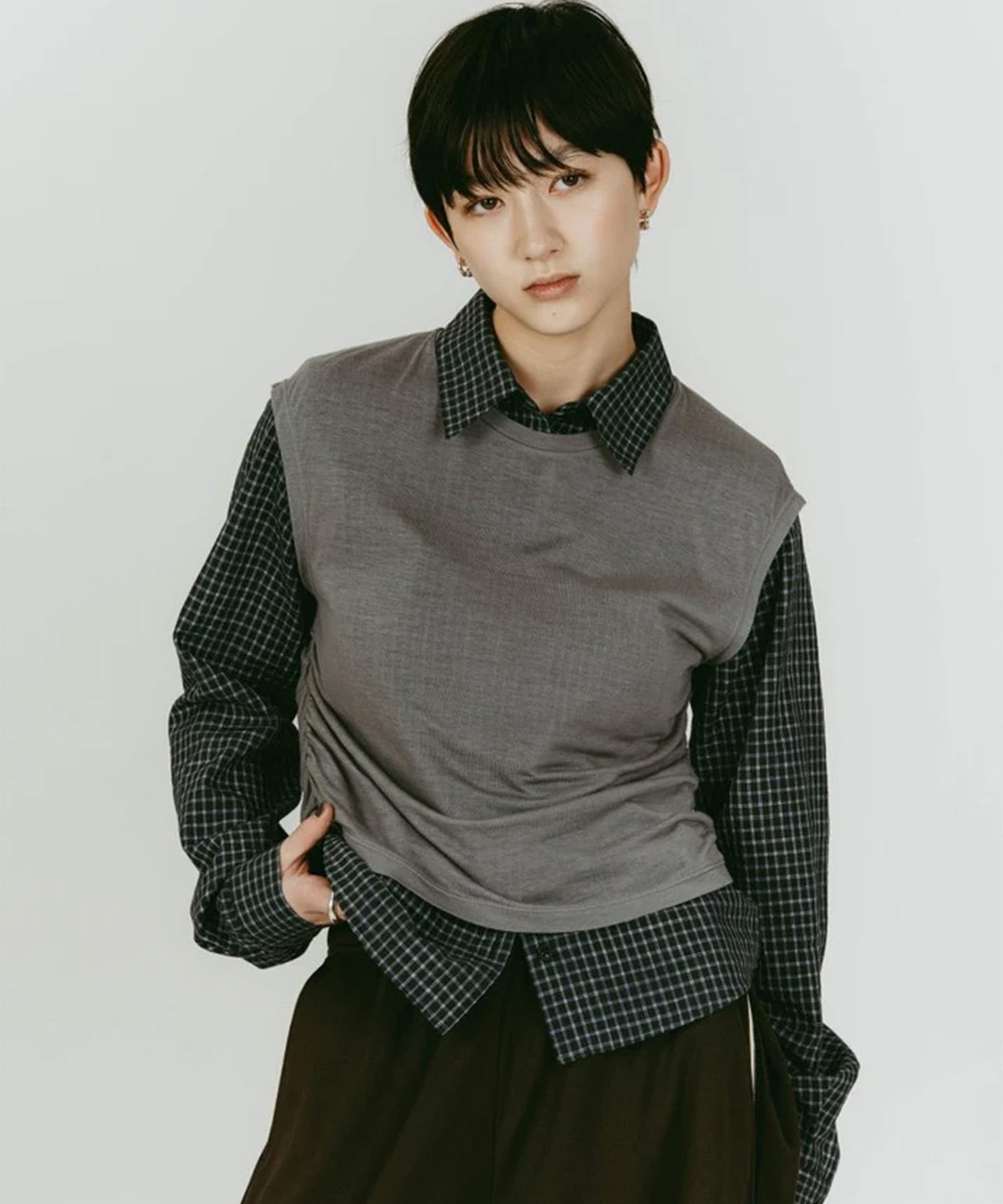 2-piece layered compact shirt/bluecharcoal