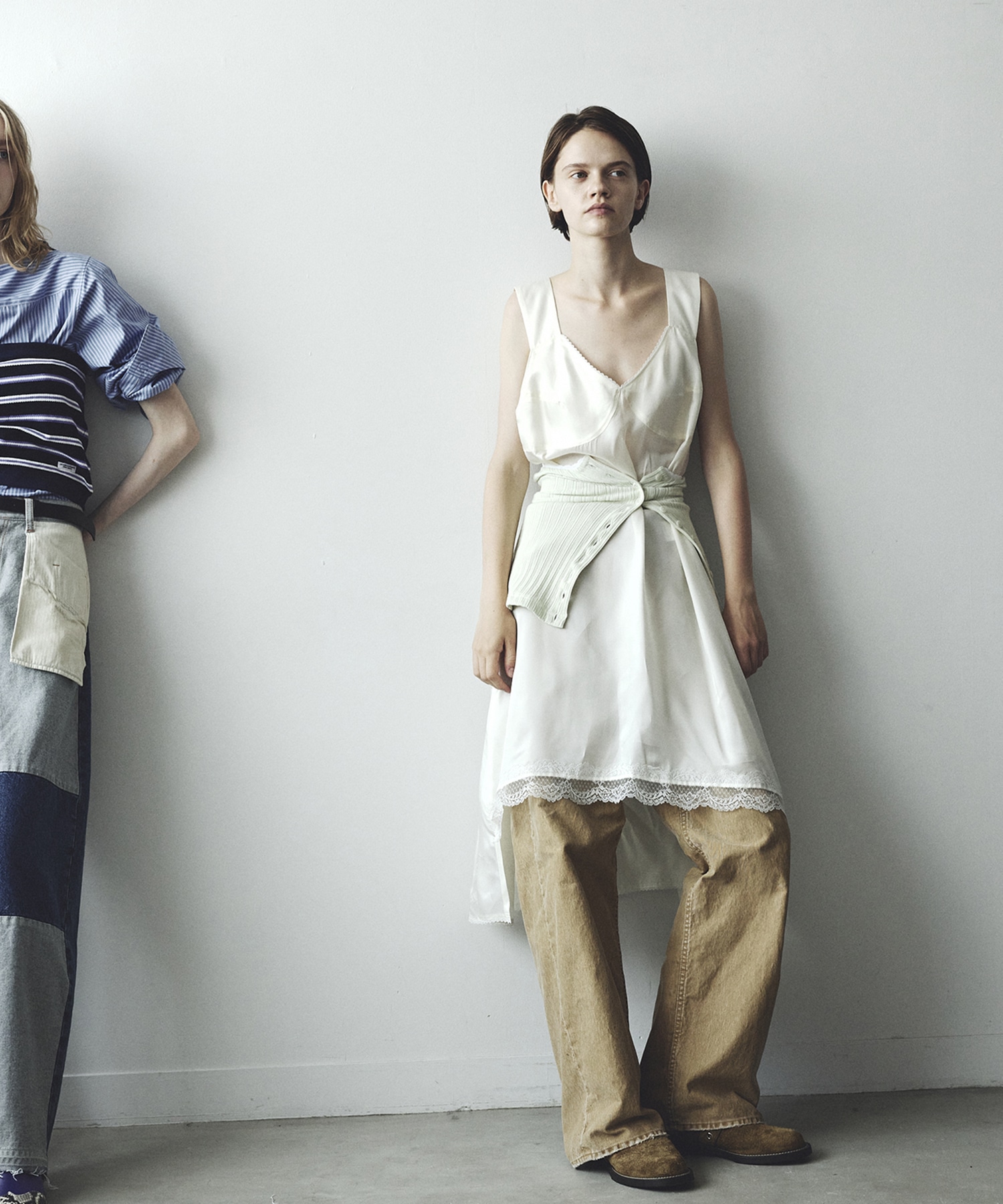 WASHED CUPRO LACE TRIMMED MIDI DRESS