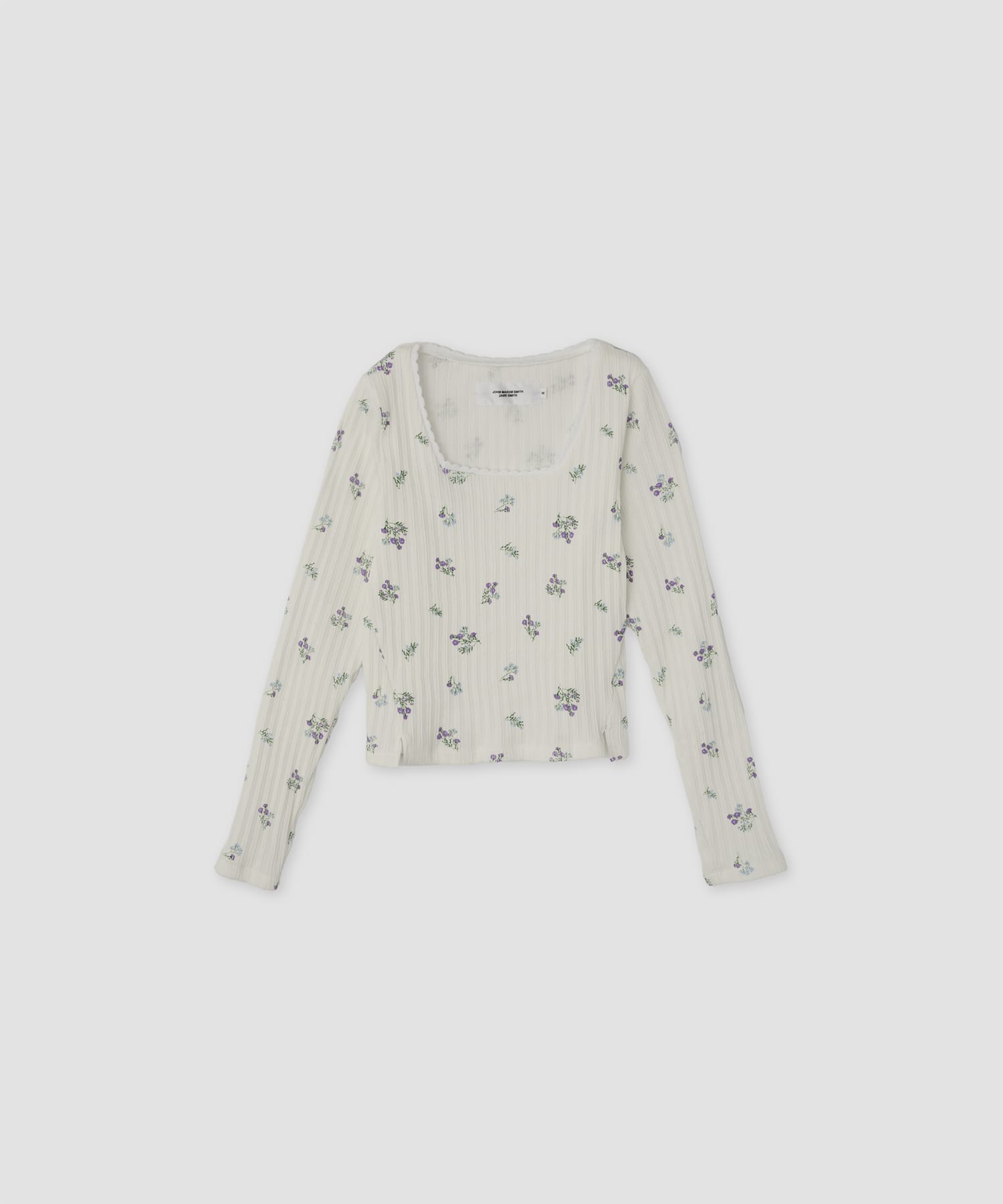 COTTON EYELET RIB FLOWER SQUARE NECK PULLOVER