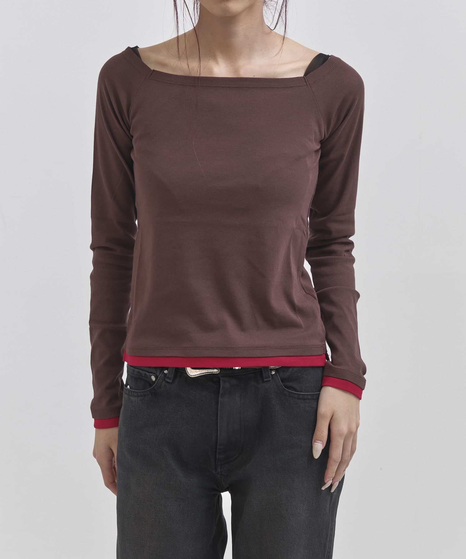 COTTON OFF SHOULDER LAYERED PULLOVER