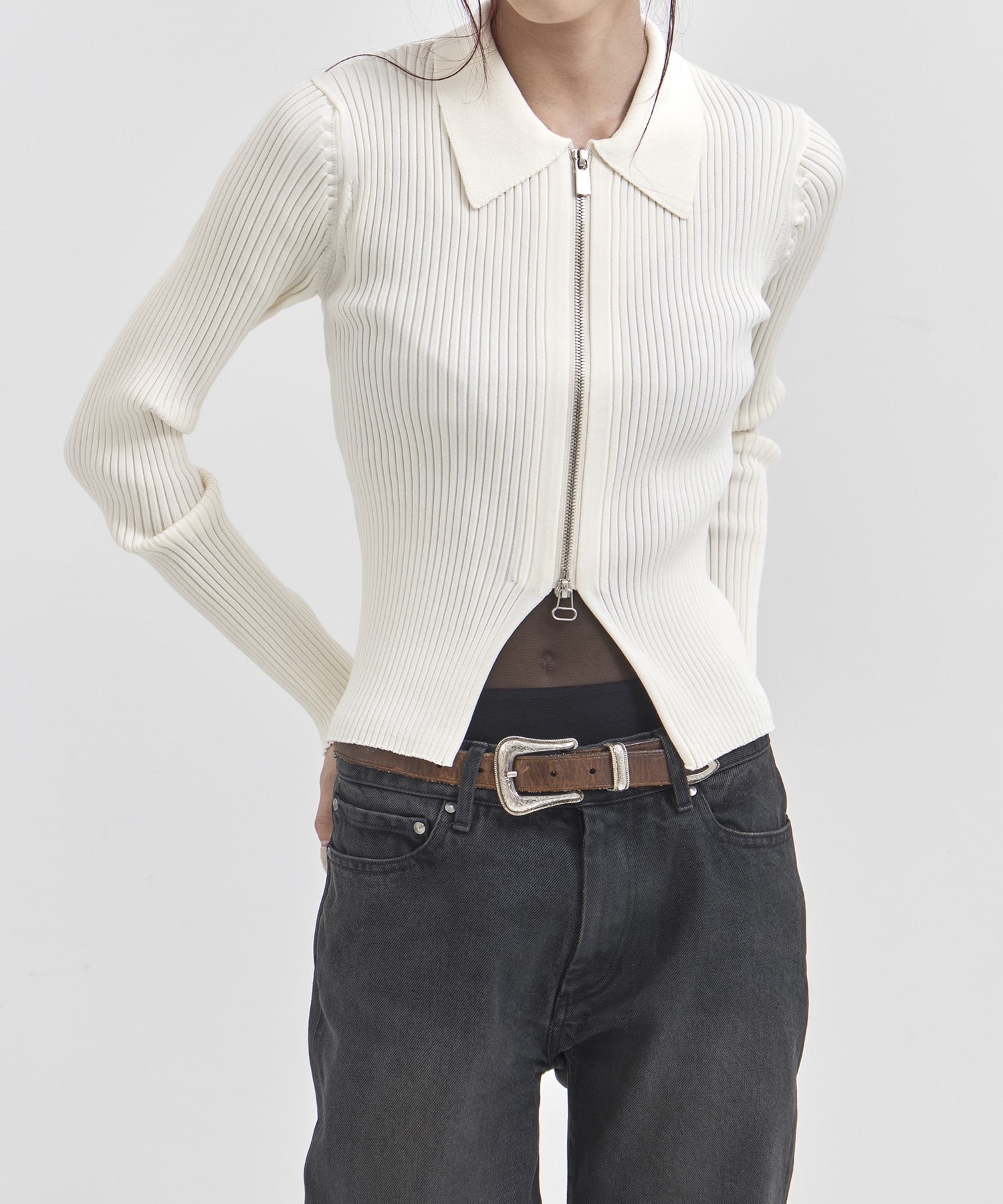 16G RIB DOUBLE ZIP CARDIGAN