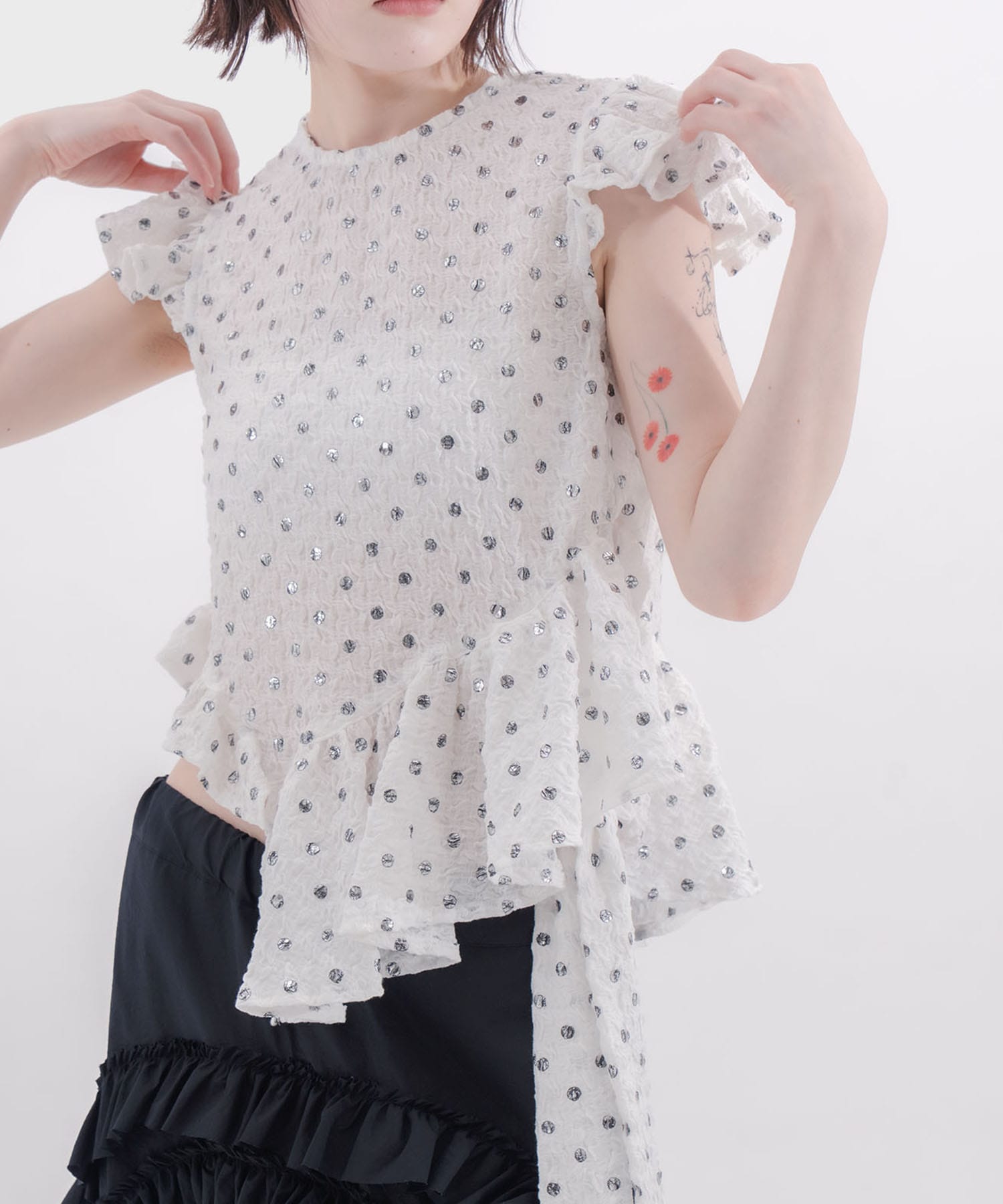 Polka dot print frilled tops
