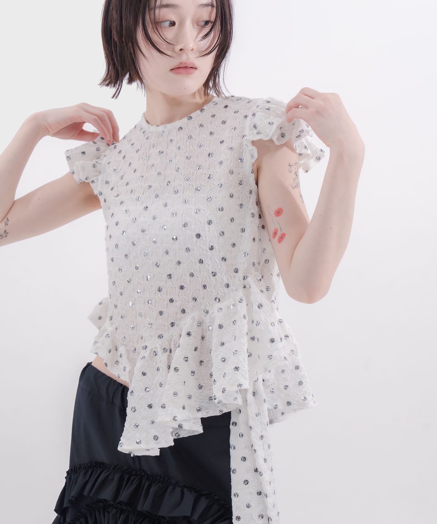 Polka dot print frilled tops