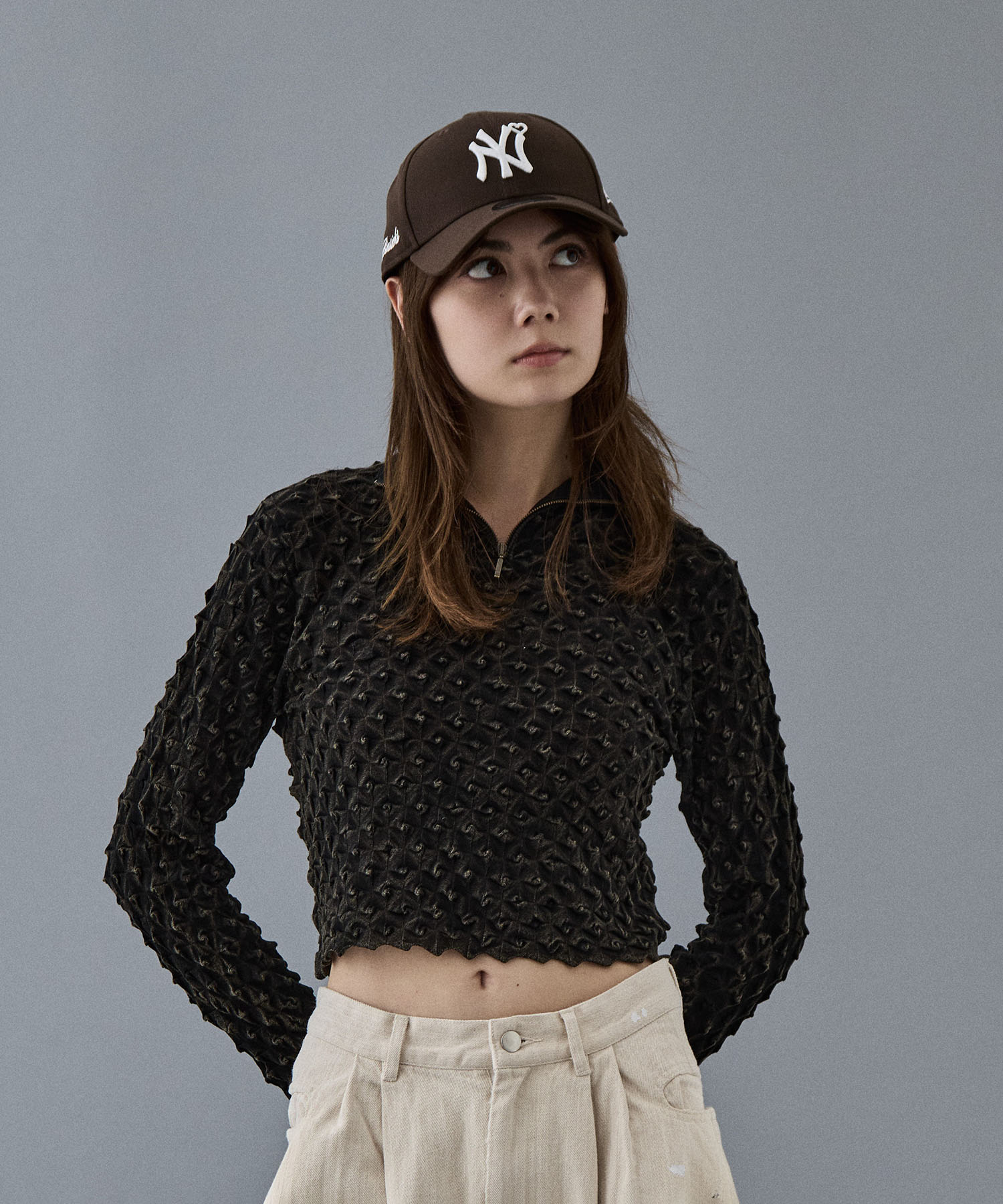 EX.ice cotton stone wash half zip pullover