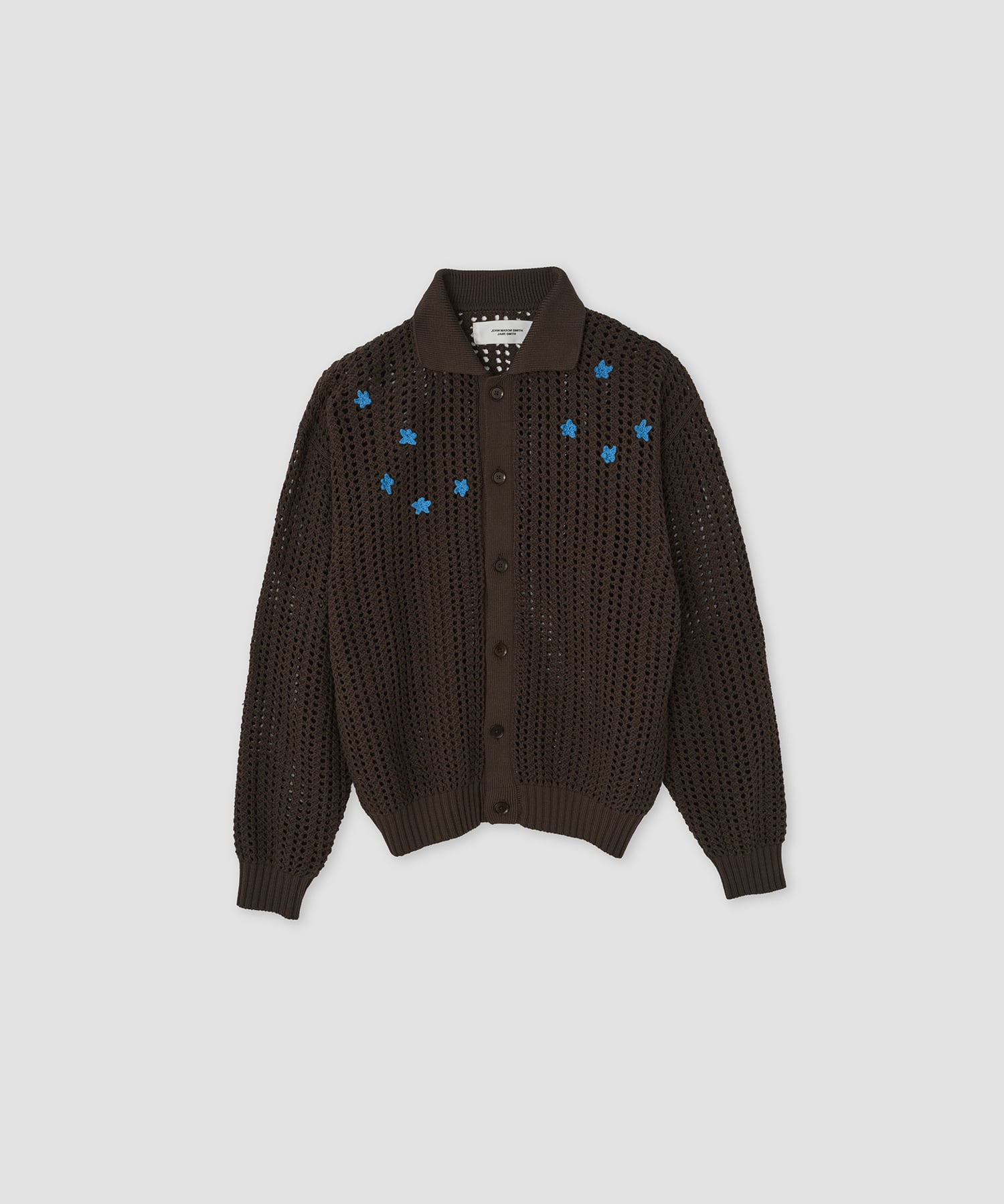 CROCHET STAR 7G MESH POLO COLLAR CARDIGAN