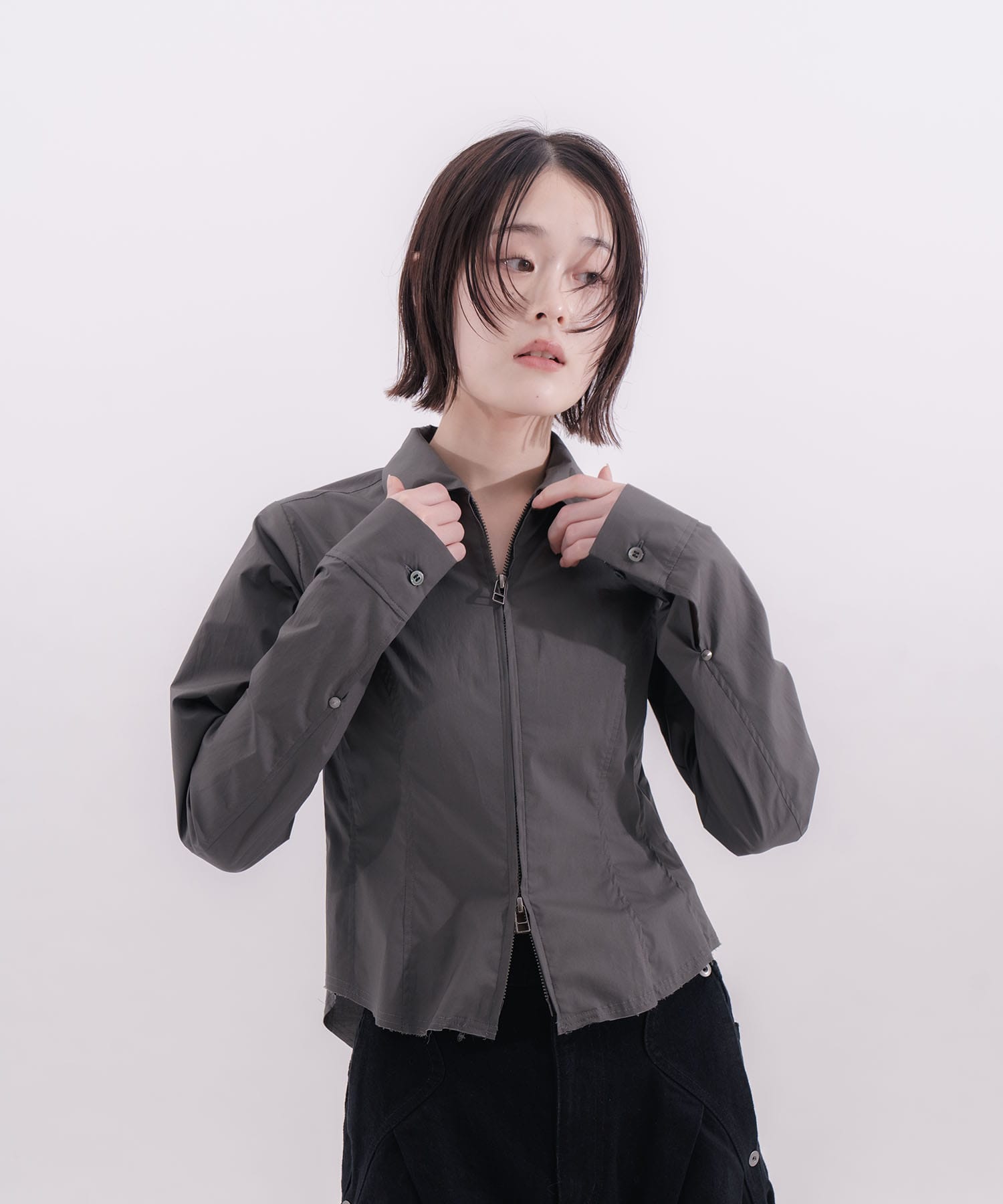 fitted zip up shirt