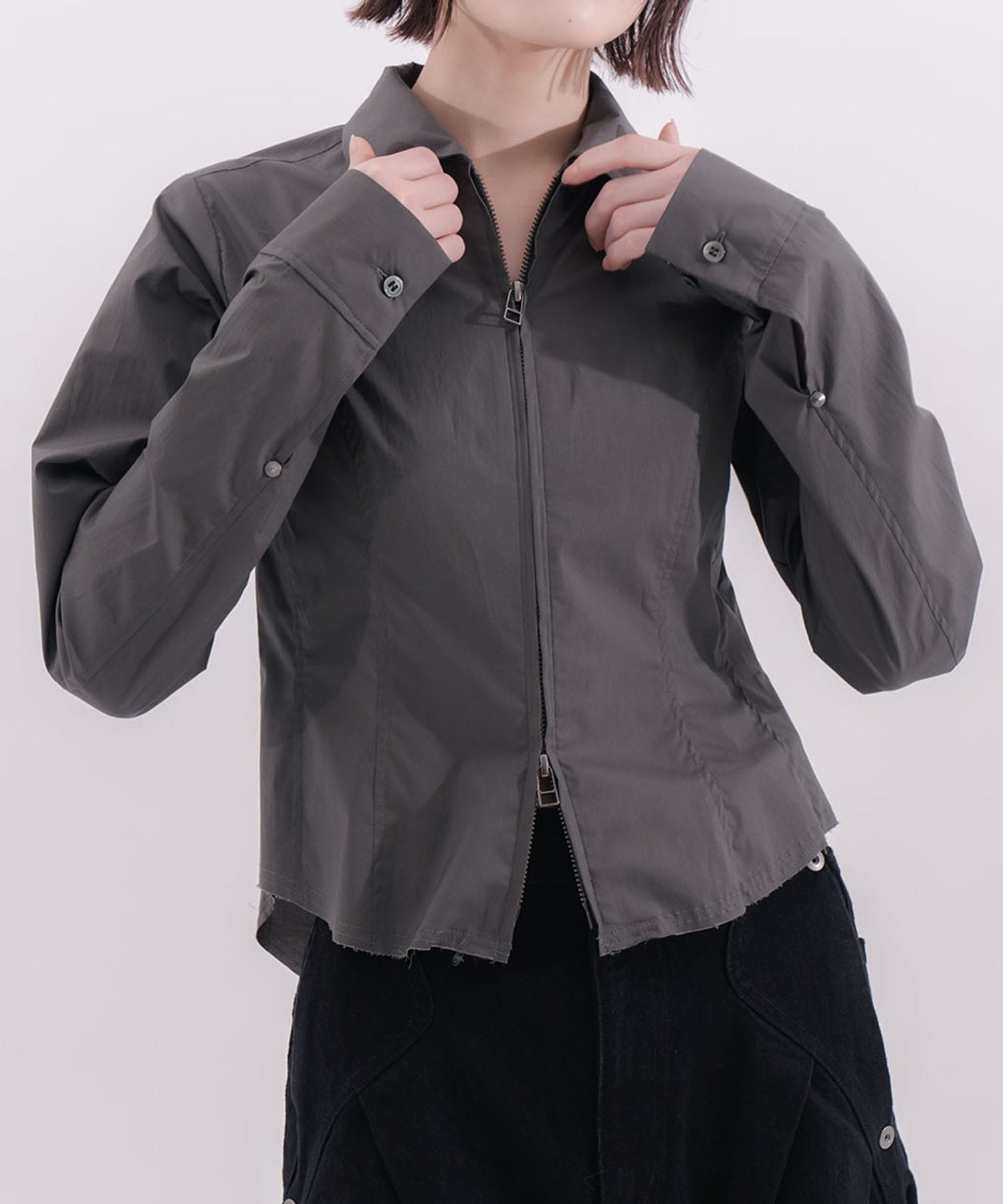 fitted zip up shirt