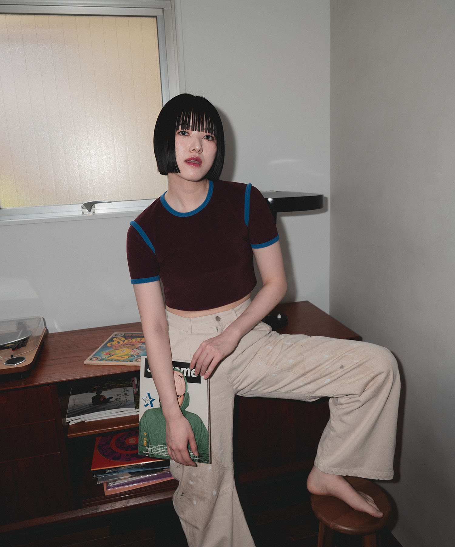 別注 STRETCH PILE RINGER SHORT TEE