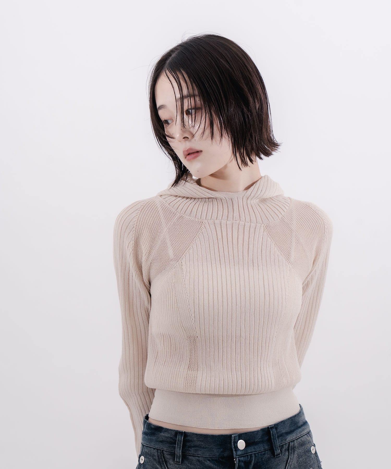 rib slim hoodie