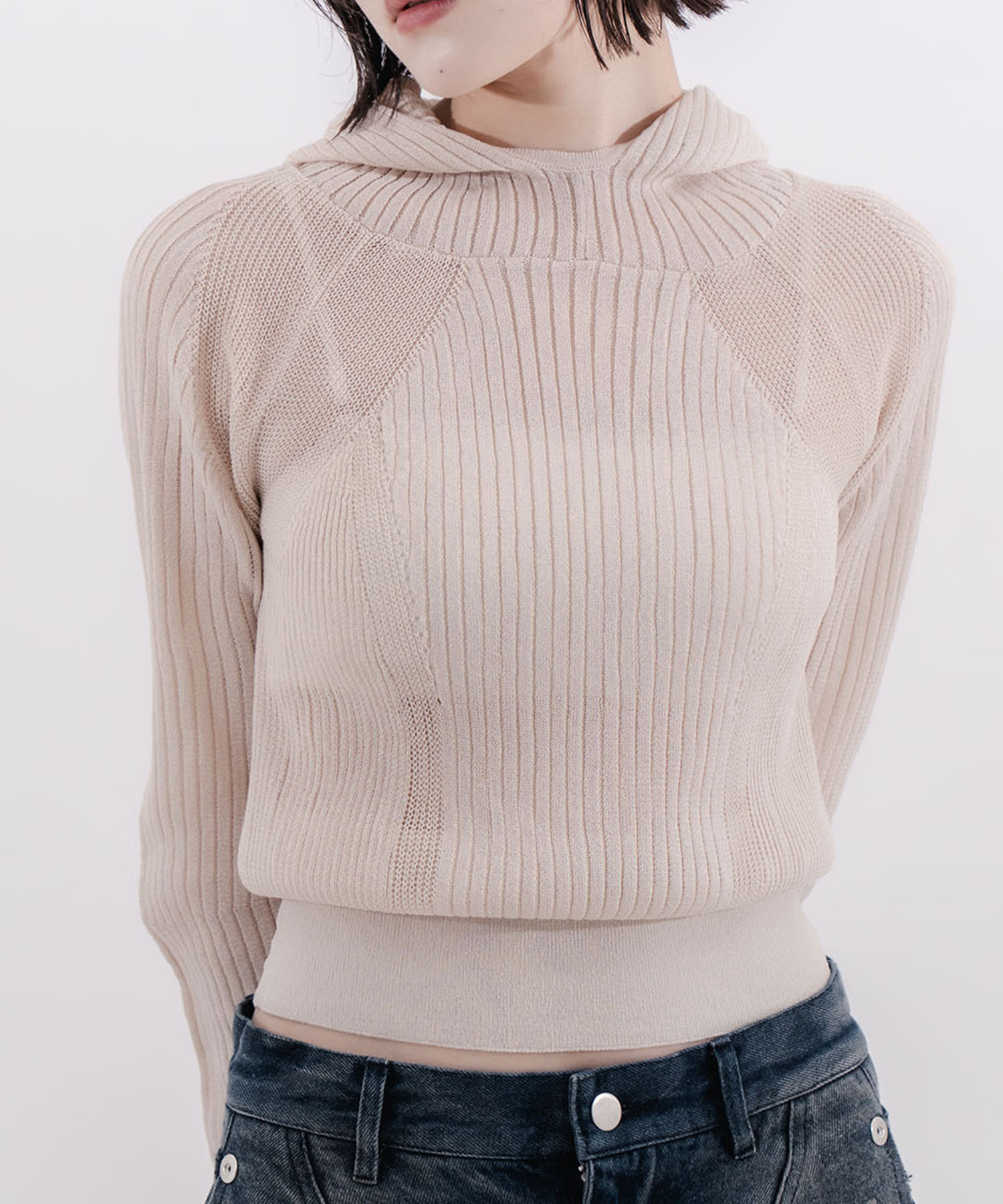 rib slim hoodie