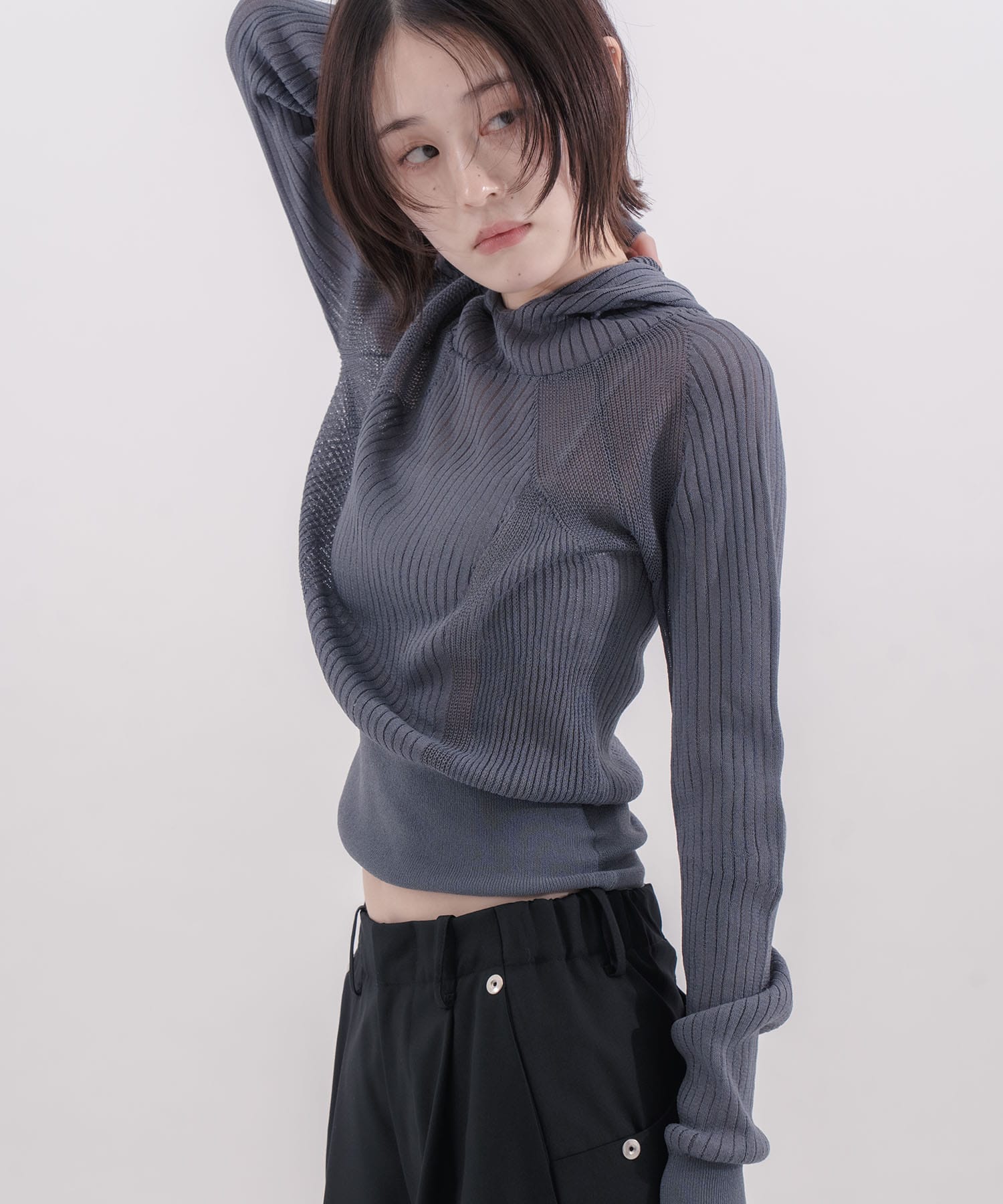 rib slim hoodie