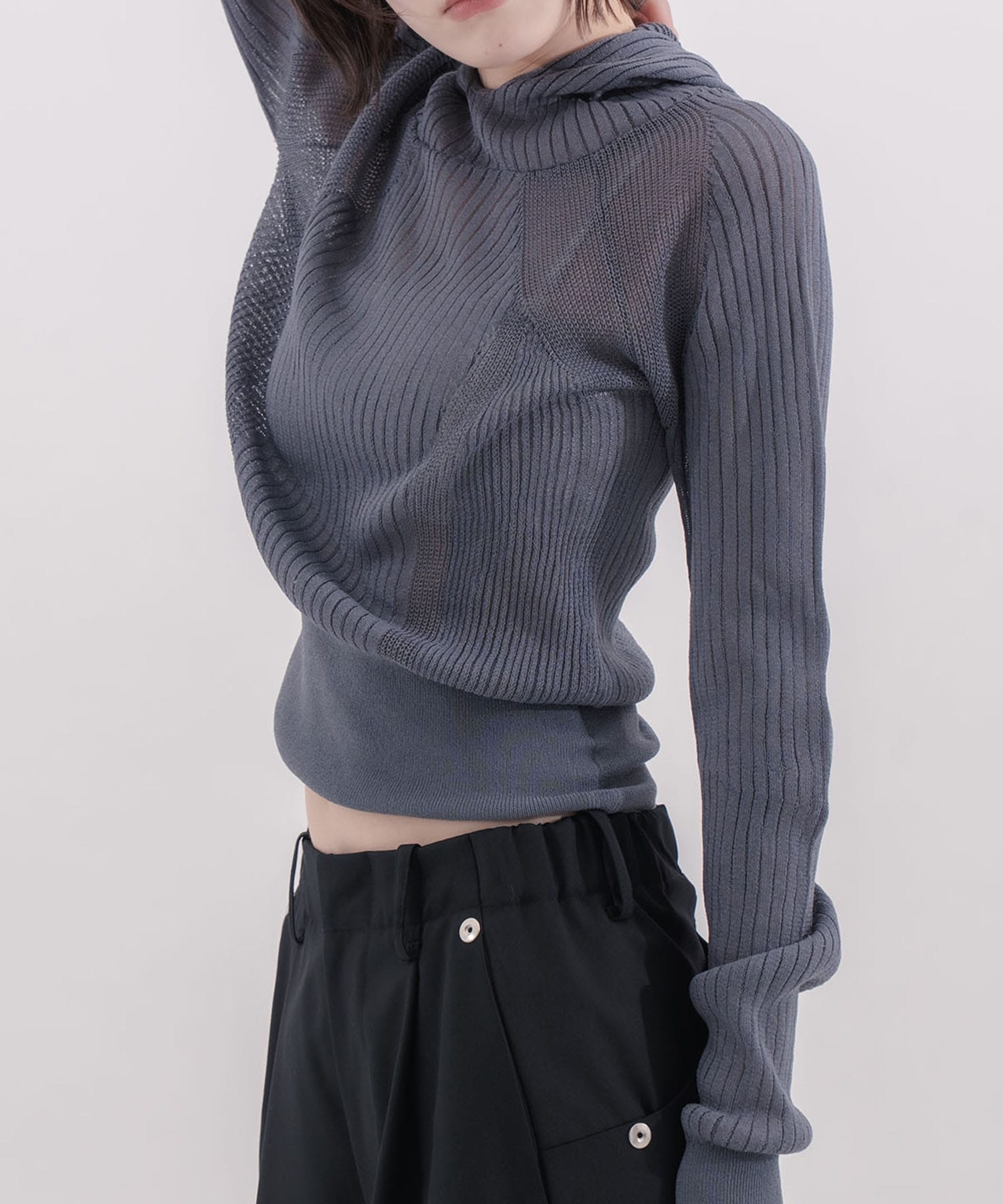 rib slim hoodie