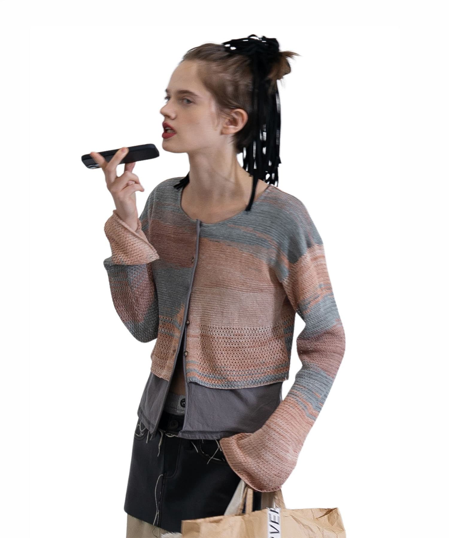 Double T-Layered Knit Cardigan