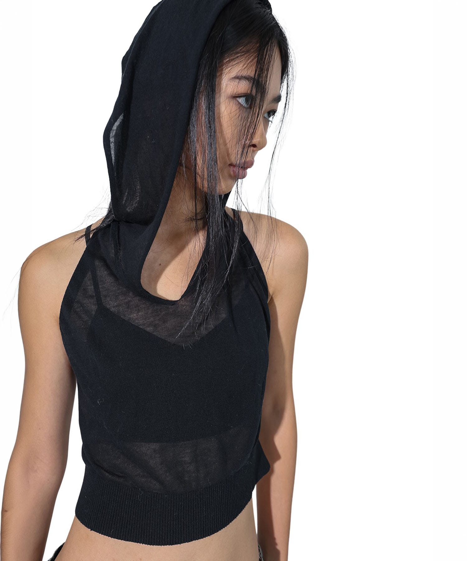 Cropped Hoodie Knit Top