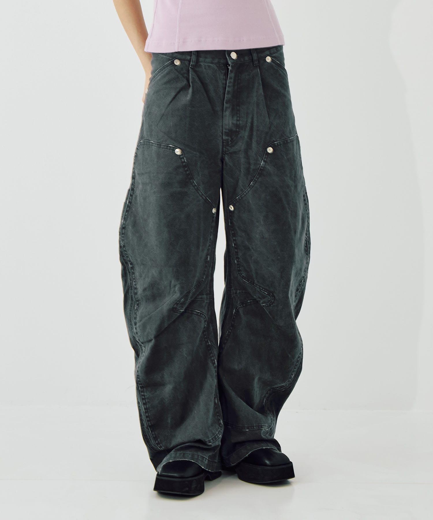 duck double knee curved leg pants