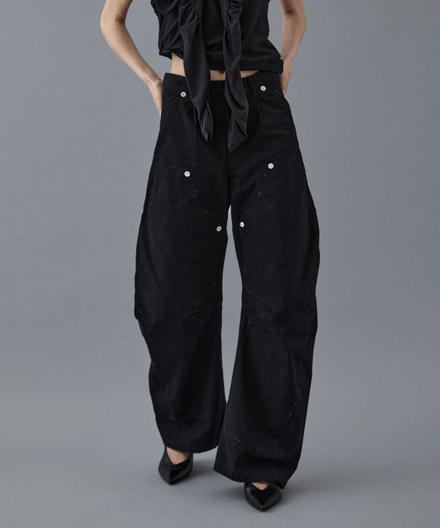 duck double knee curved leg pants