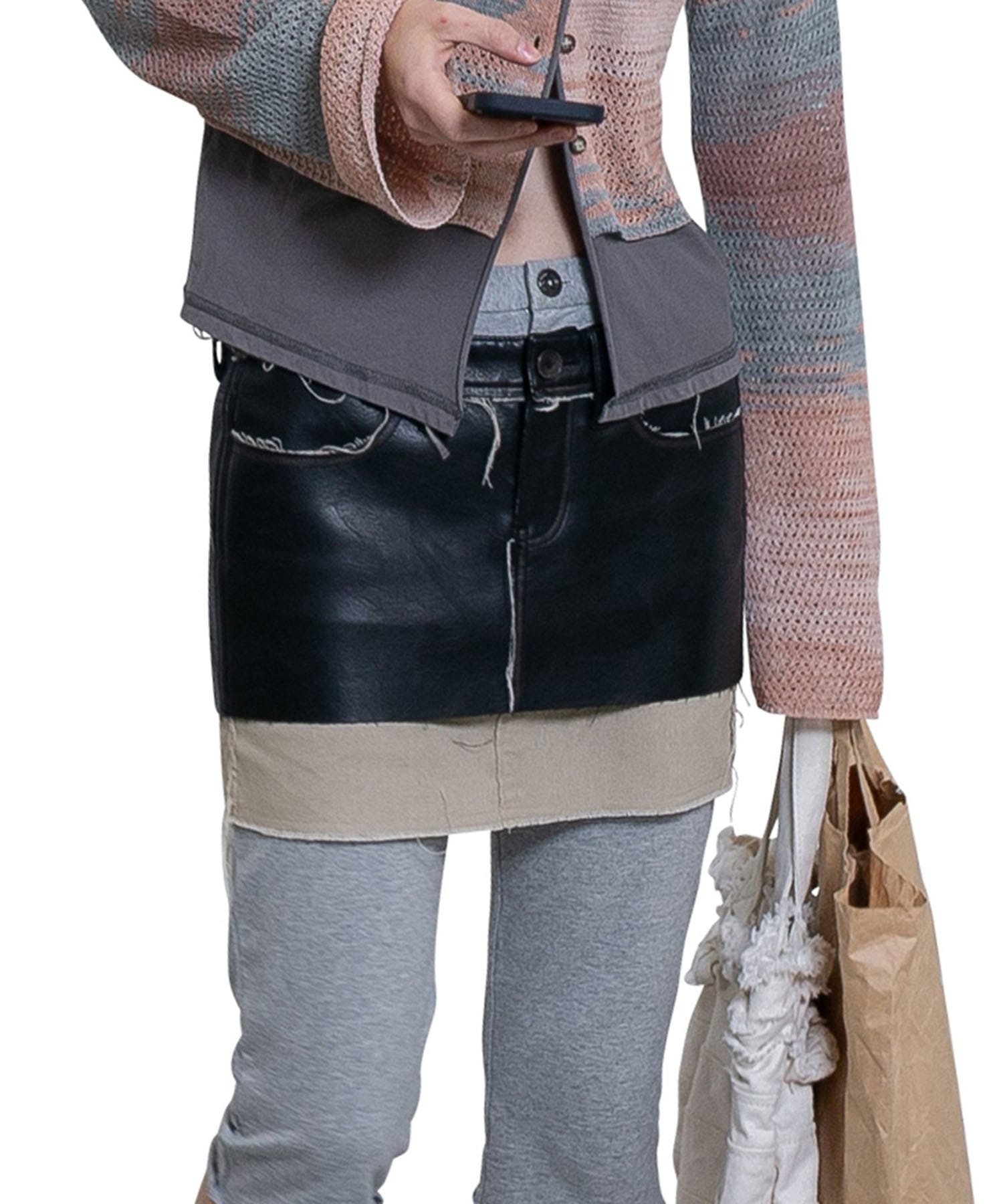 Washed Leather Mini Skirt