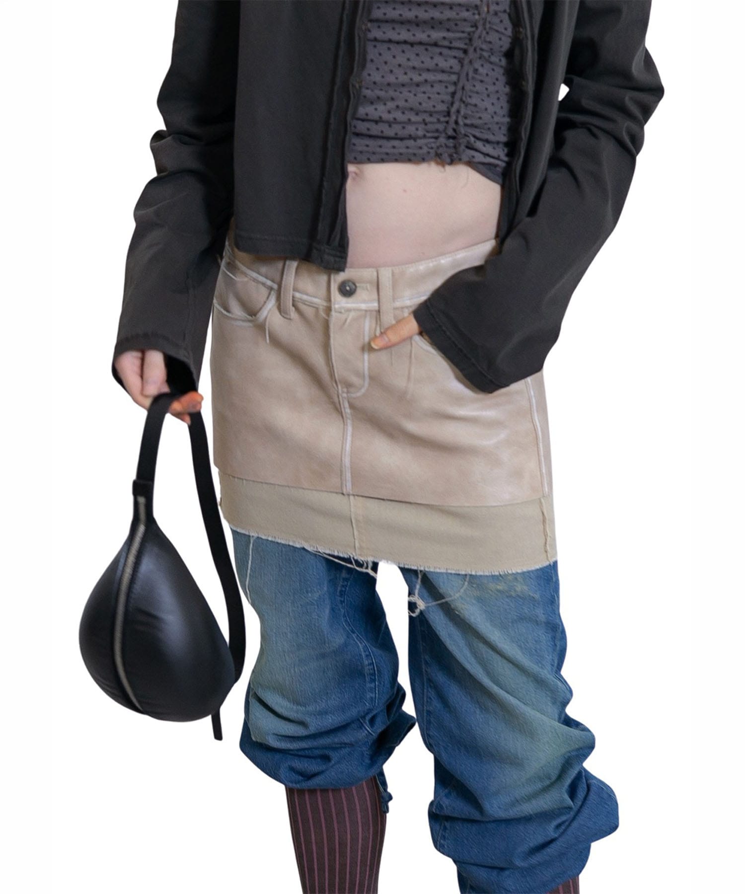 Washed Leather Mini Skirt