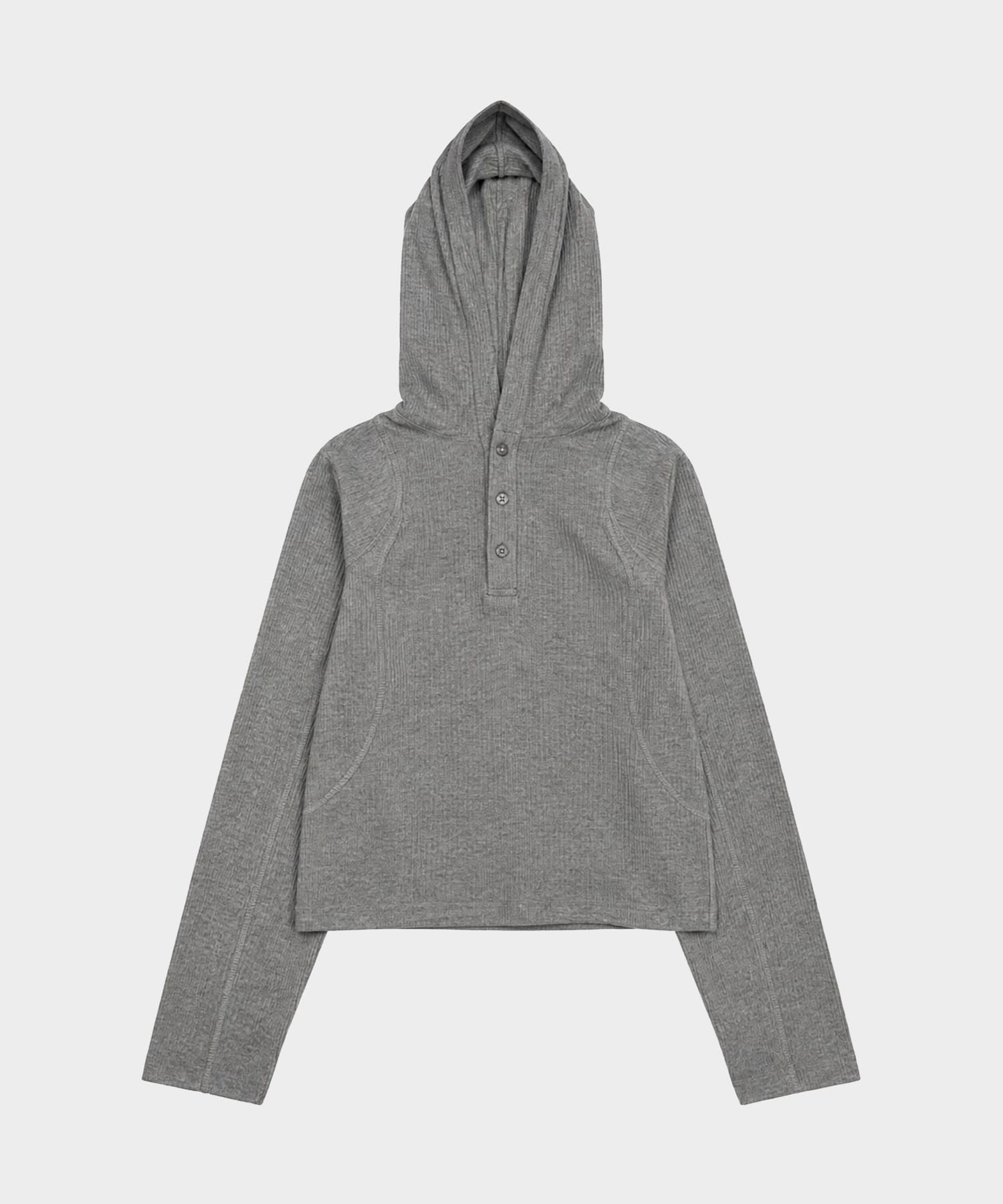 hooded rib long sleeve tee