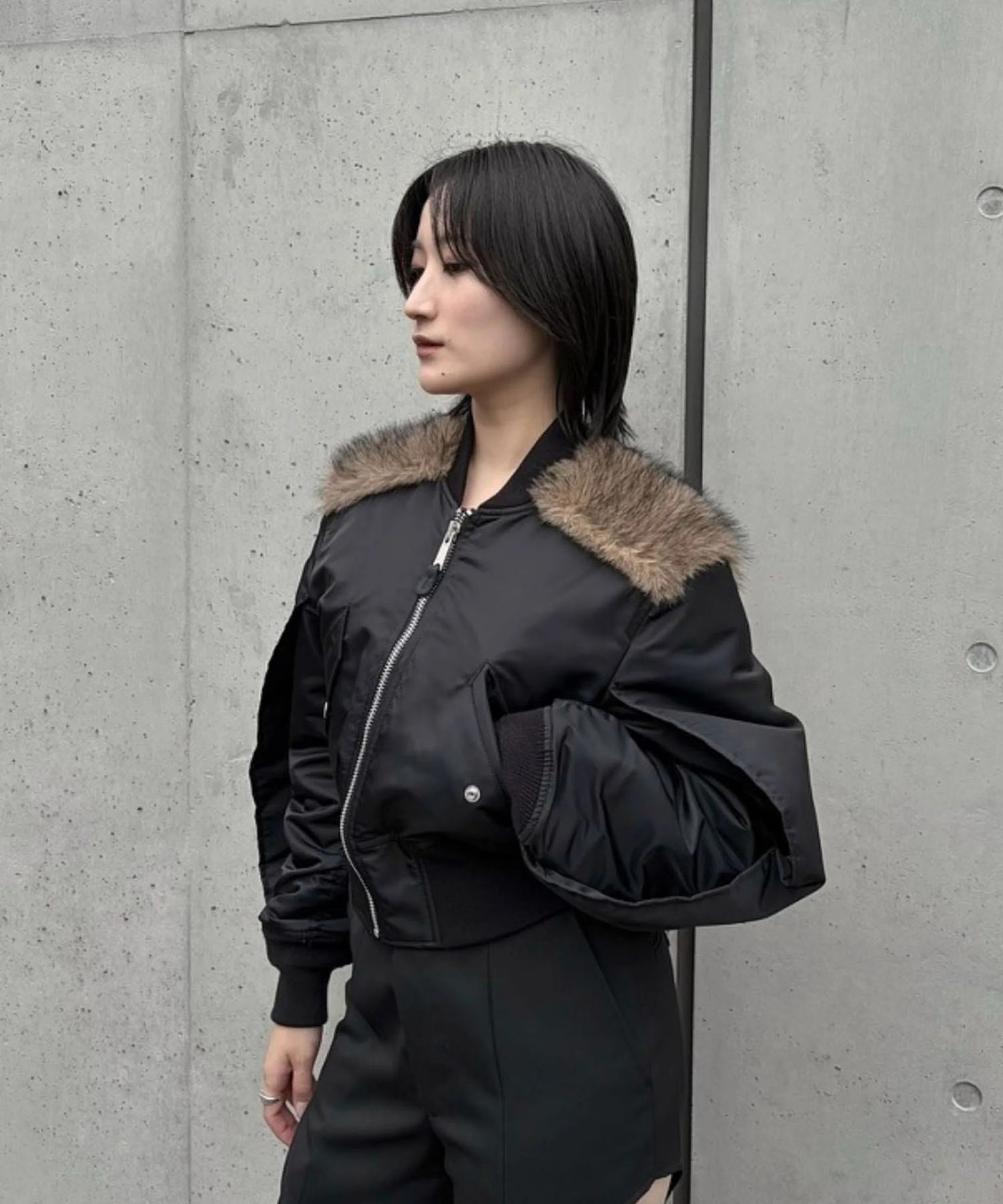 NYLON BOMBER JACKET WITH BACK FUR