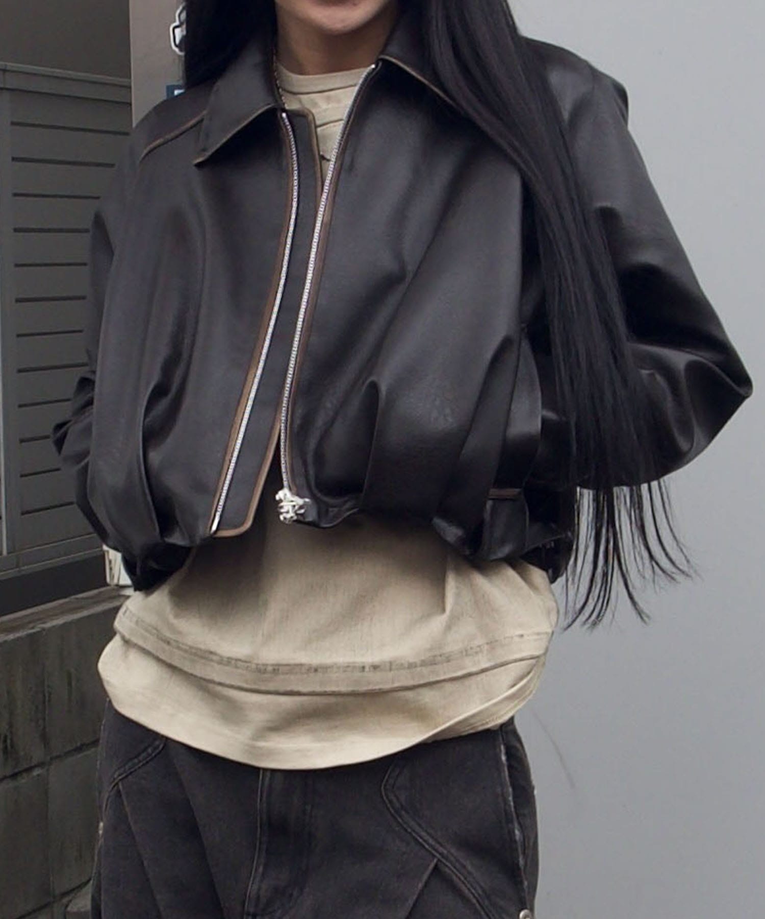 balloon blouson vintage faux leather