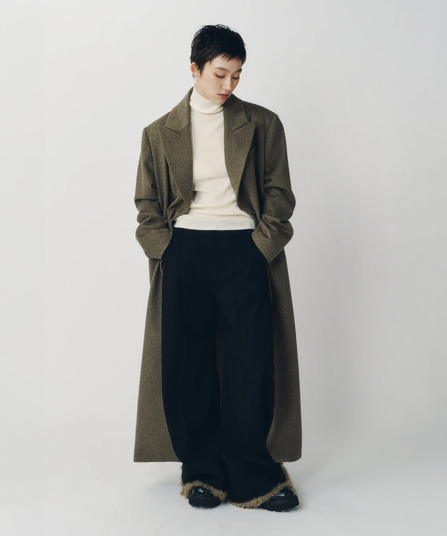 single-breasted long coat/navy