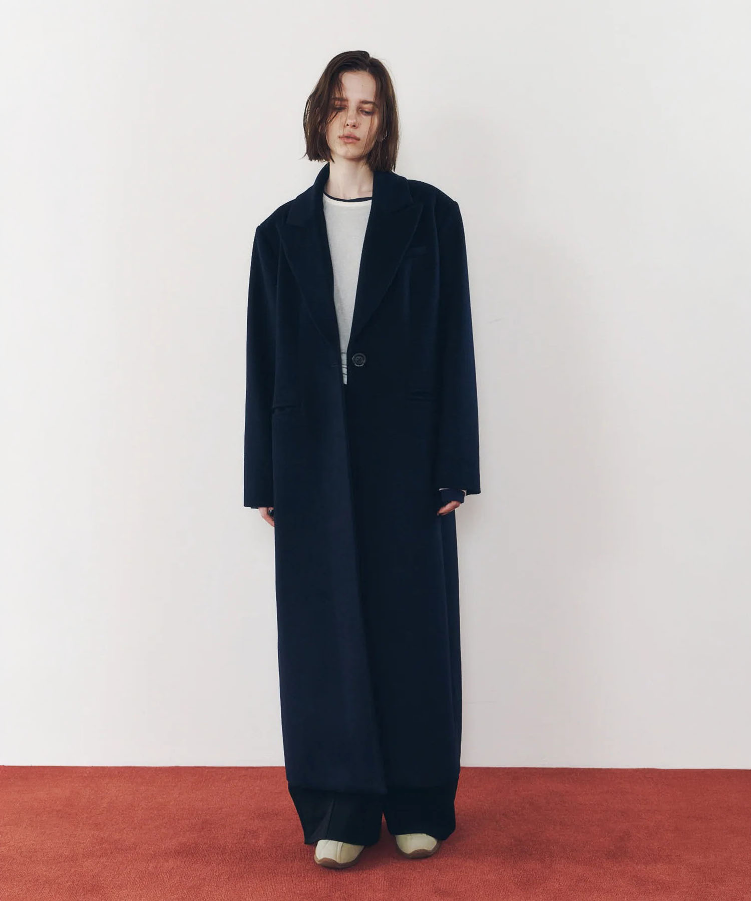 single-breasted long coat/navy