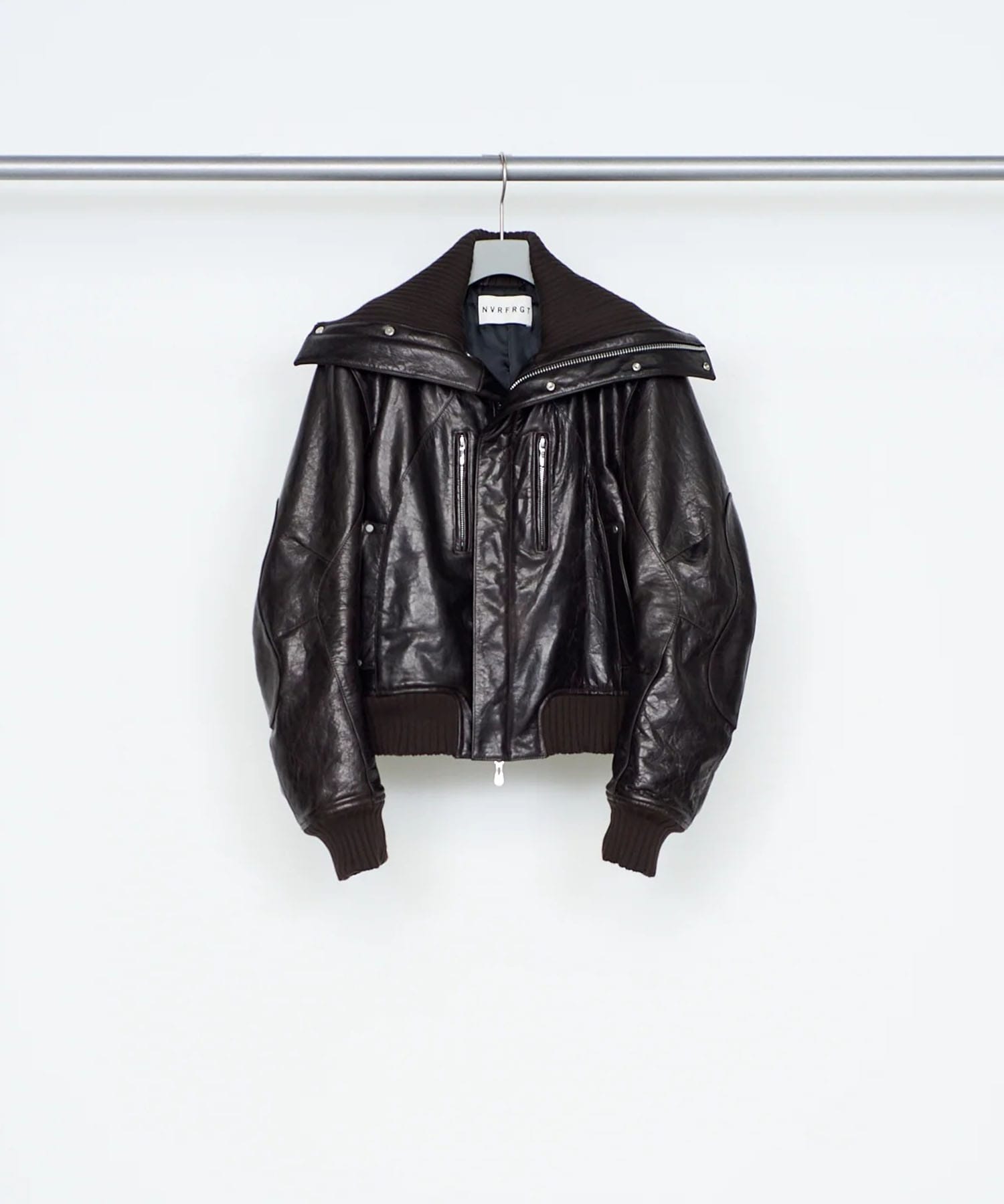 LEATHER PADDED HIGH NECK BOMBER JACKET