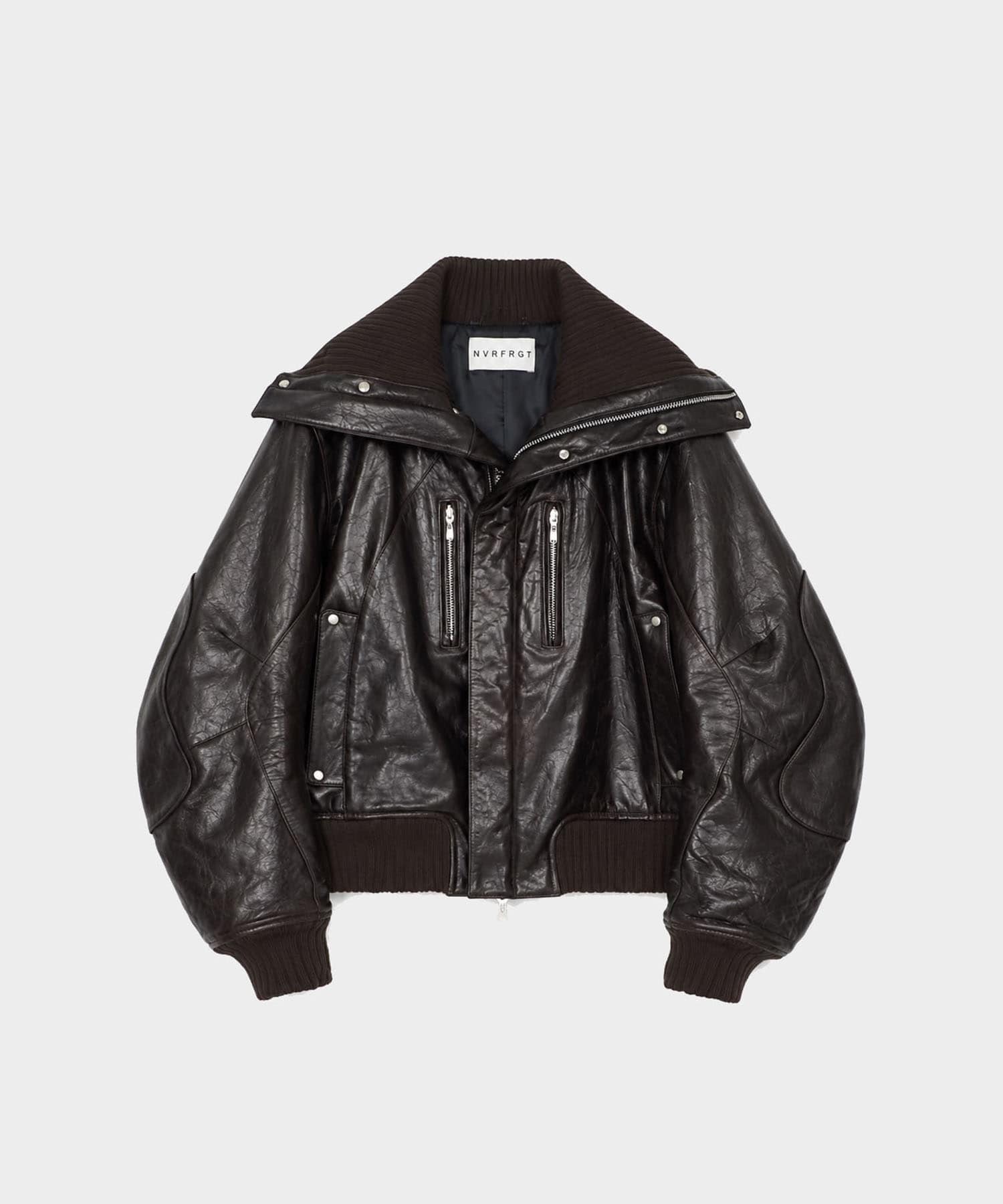 LEATHER PADDED HIGH NECK BOMBER JACKET