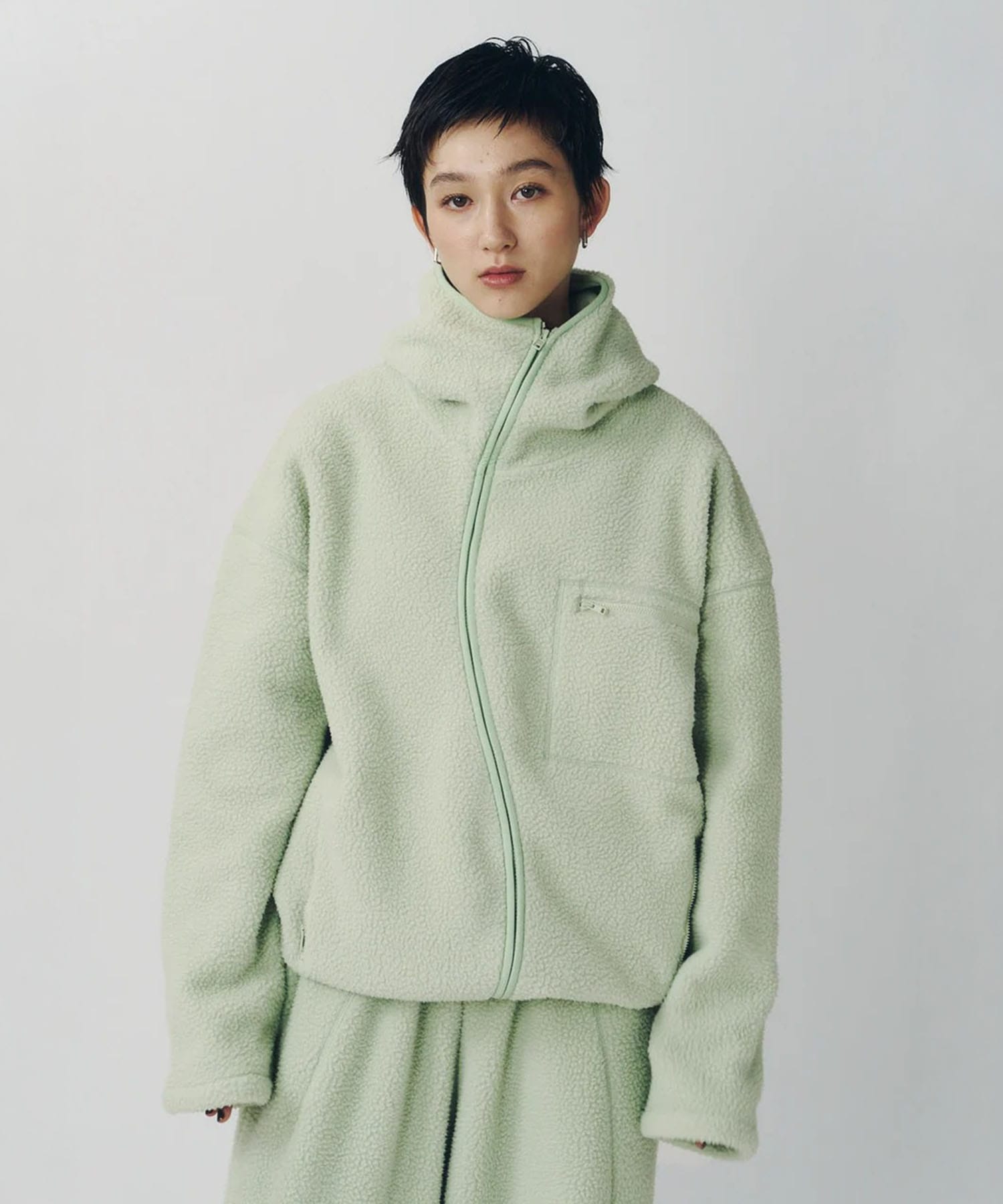 curved zip boa hoodie(unisex)